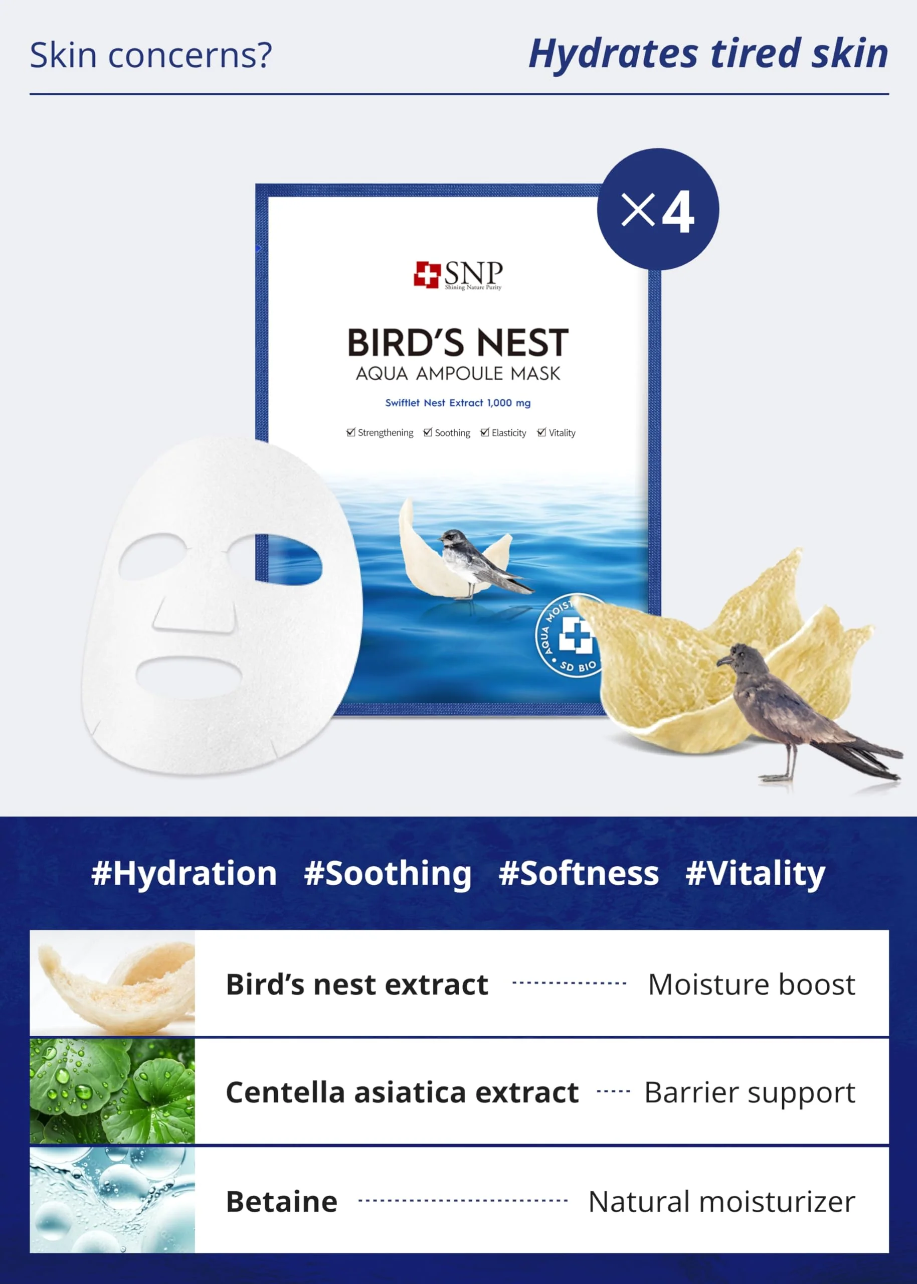 SNP Variety Ampoule Sheet Mask Set | Bird's Nest, 24K Gold, and Diamond Face Mask | Hydrating, Moisturizing, Nourishing for Sensitive Facial Skin | Korean Face Masks Skincare | 12 Sheets - Image 6