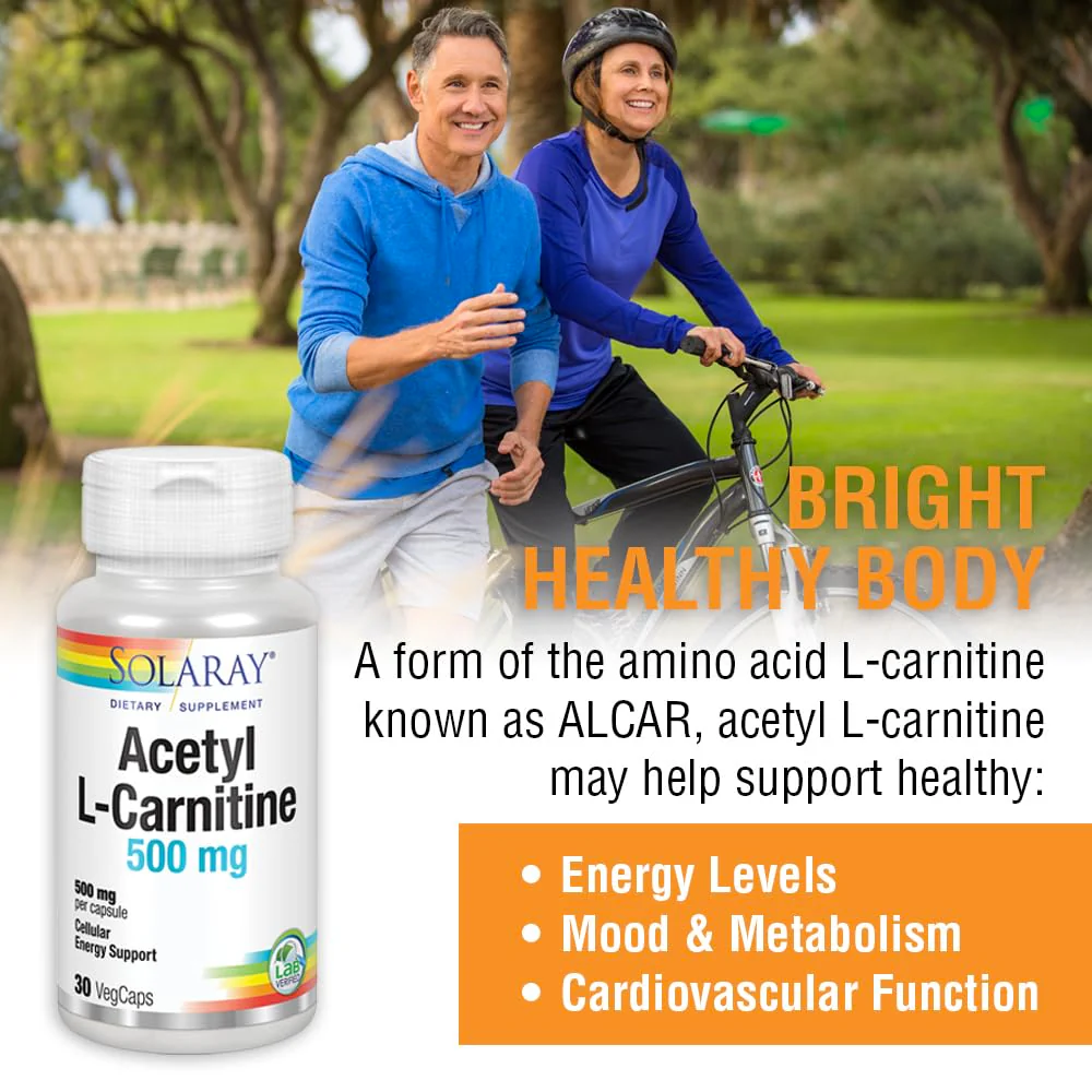 SOLARAY Acetyl L-Carnitine 500 mg | Healthy Cellular Energy, Memory, Mood, and Cardiovascular Support | 30 VegCaps - Image 4