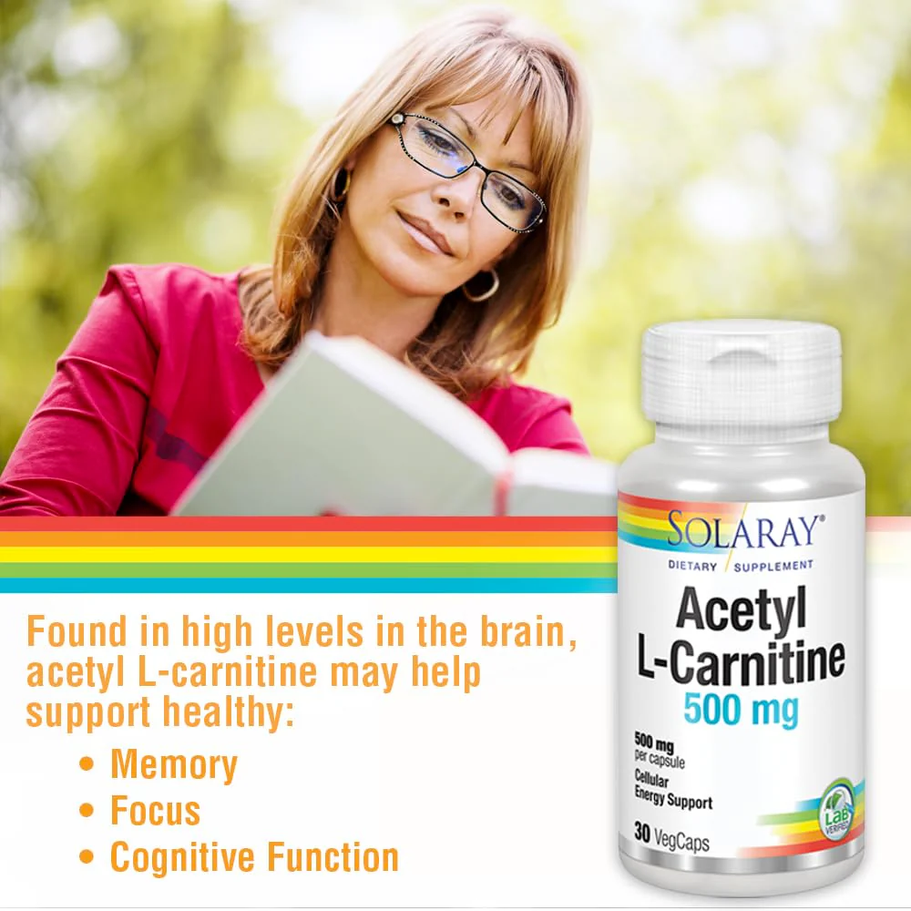 SOLARAY Acetyl L-Carnitine 500 mg | Healthy Cellular Energy, Memory, Mood, and Cardiovascular Support | 30 VegCaps - Image 5