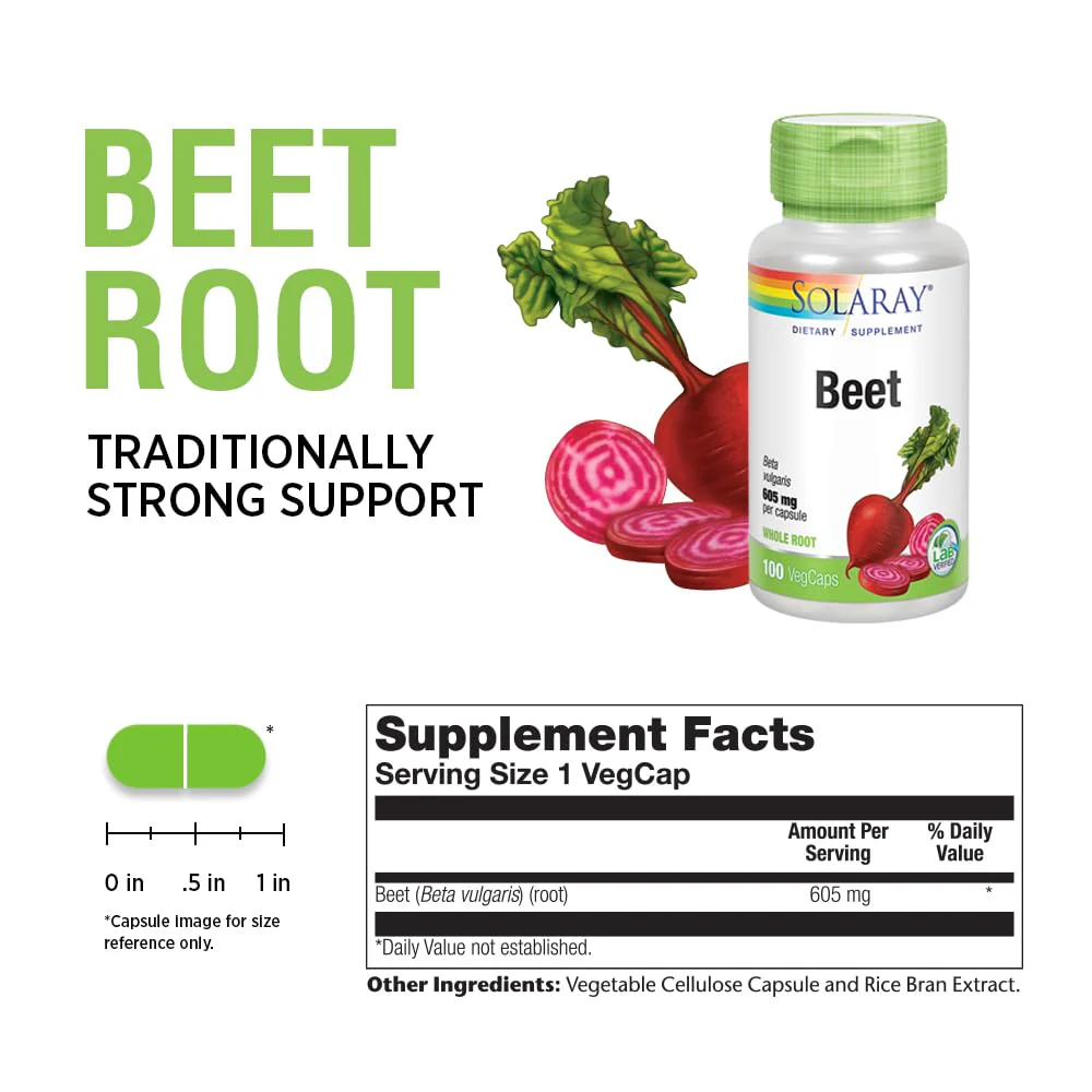 SOLARAY Beet Root 605mg | May Support Cardiovascular Health & Athletic Performance, Kidney, Liver & Blood Health | Non-GMO | Vegan | 100 VegCaps - Image 3