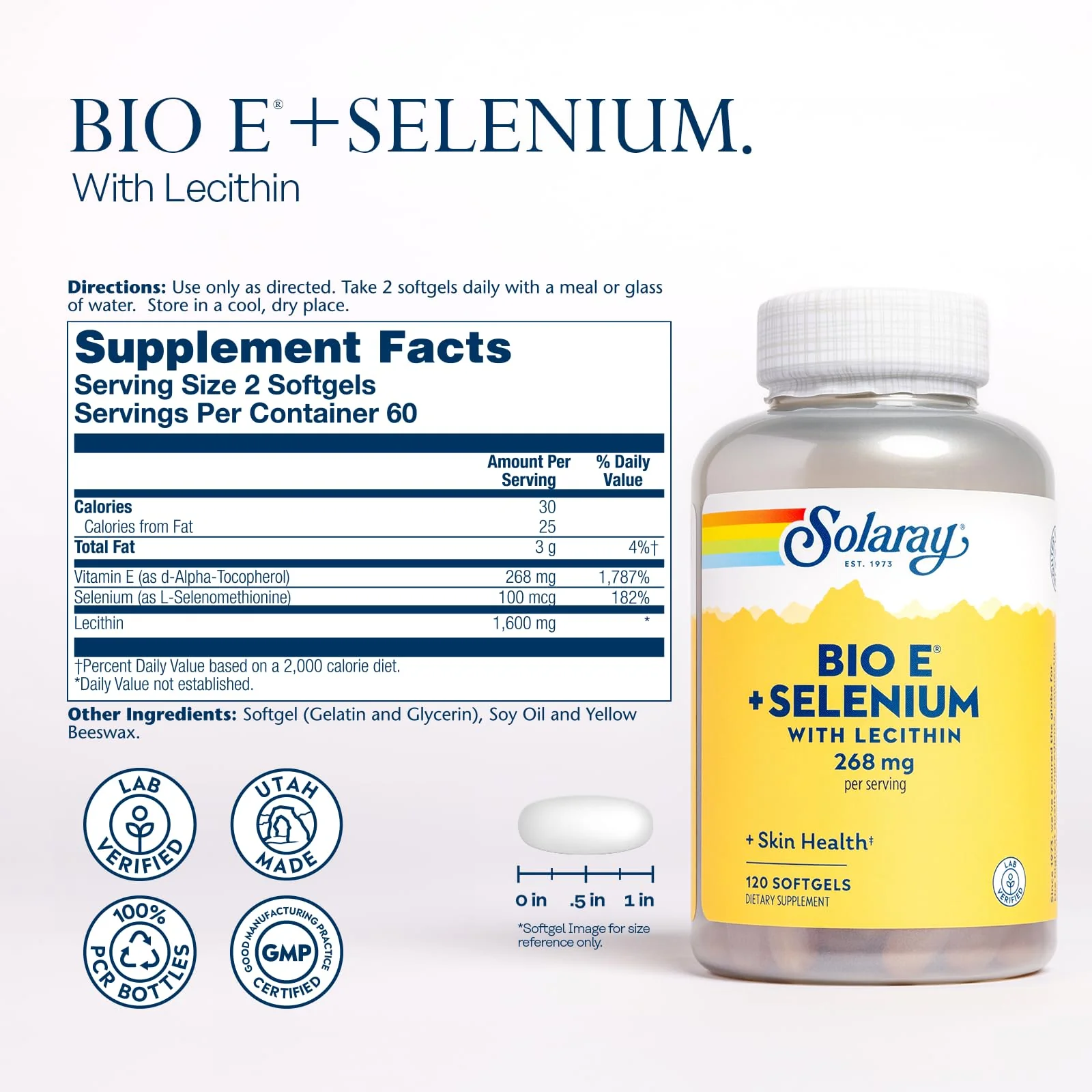 Solaray Bio E with Selenium Supplement, 400iu, 120 Count - Image 2