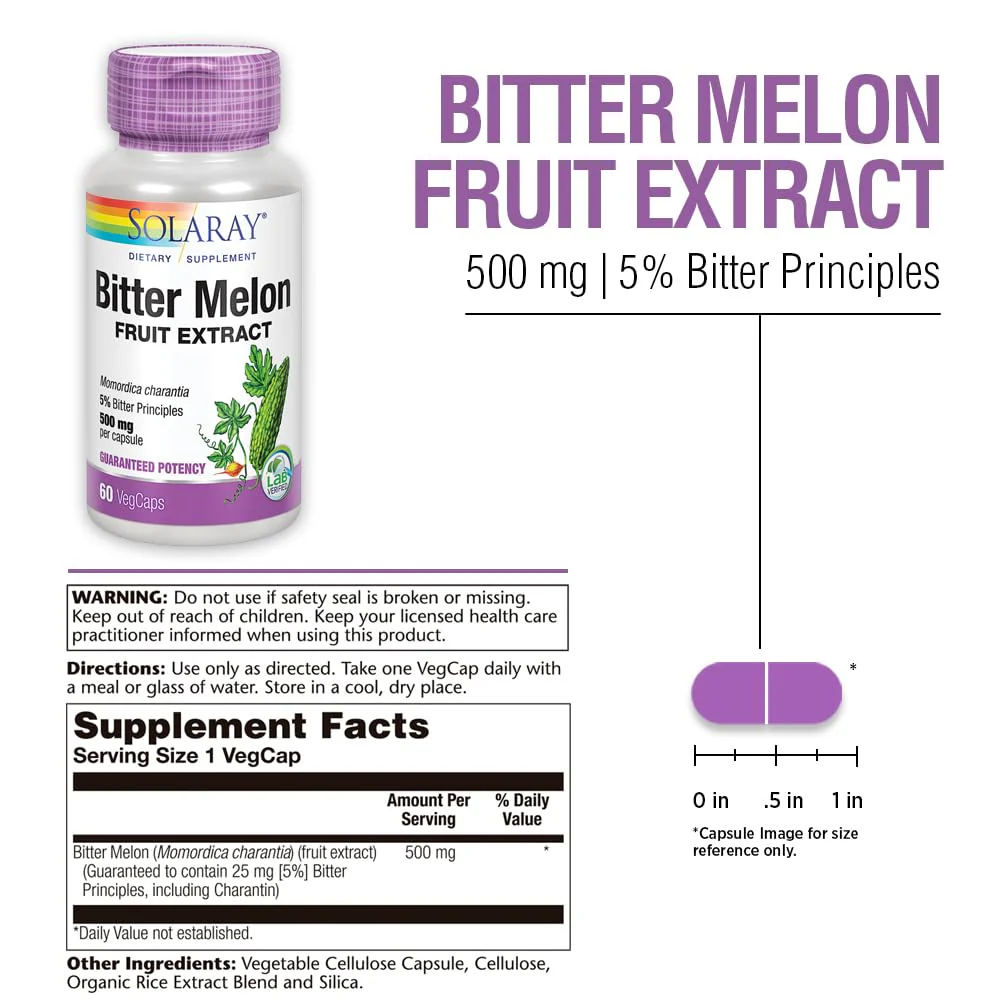 SOLARAY Bitter Melon Fruit Extract 500mg 5% Bitter Principles | Lab Verified | 60 VegCaps - Image 3