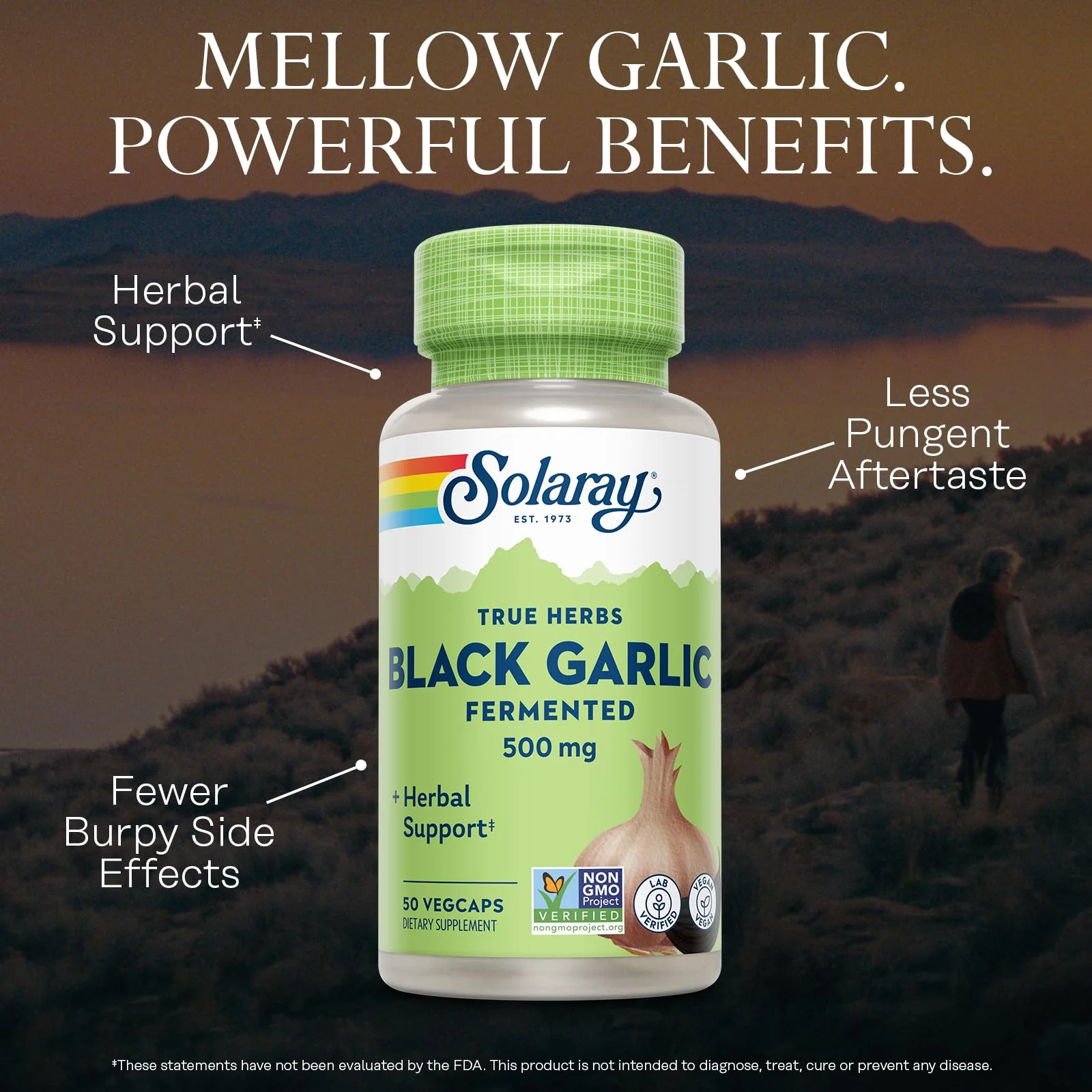 SOLARAY Black Garlic 500 mg - Fermented for Easier Digestion and Mellow Aftertaste - Antioxidant Garlic Supplements - Non-GMO, Vegan, Lab Verified - 60-Day Guarantee - 50 Servings, 50 VegCaps - Image 3