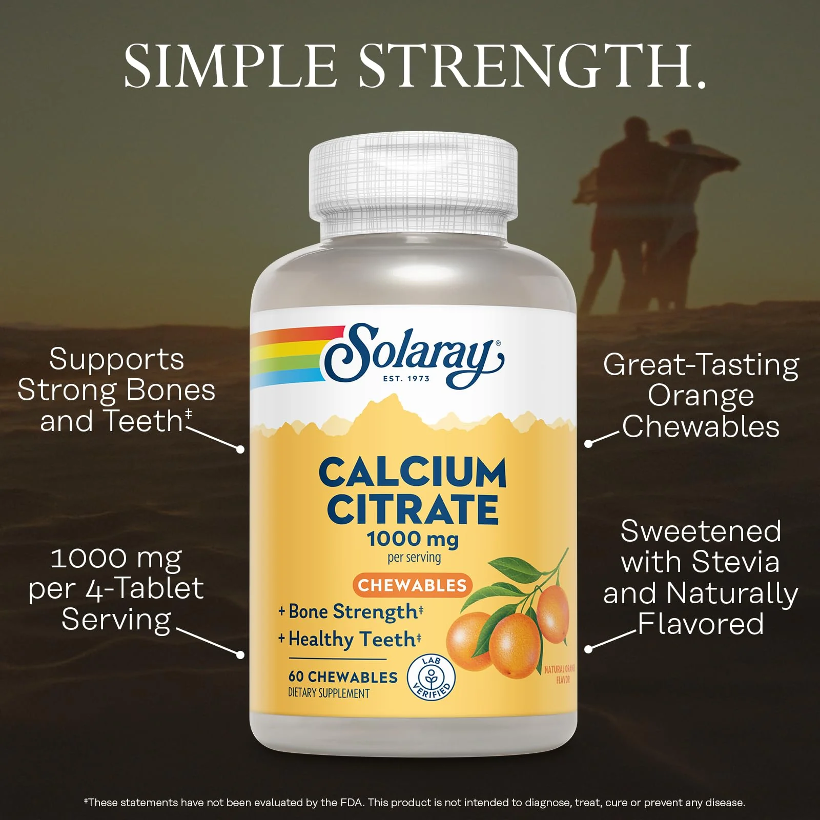 SOLARAY Calcium Citrate 1000mg - Chewable Calcium Supplements for Women and Men - Healthy Teeth and Bone Support - Great, Natural Orange Flavor - Vegan, Gluten Free, 60-Day Guarantee - 15 Servings - Image 3