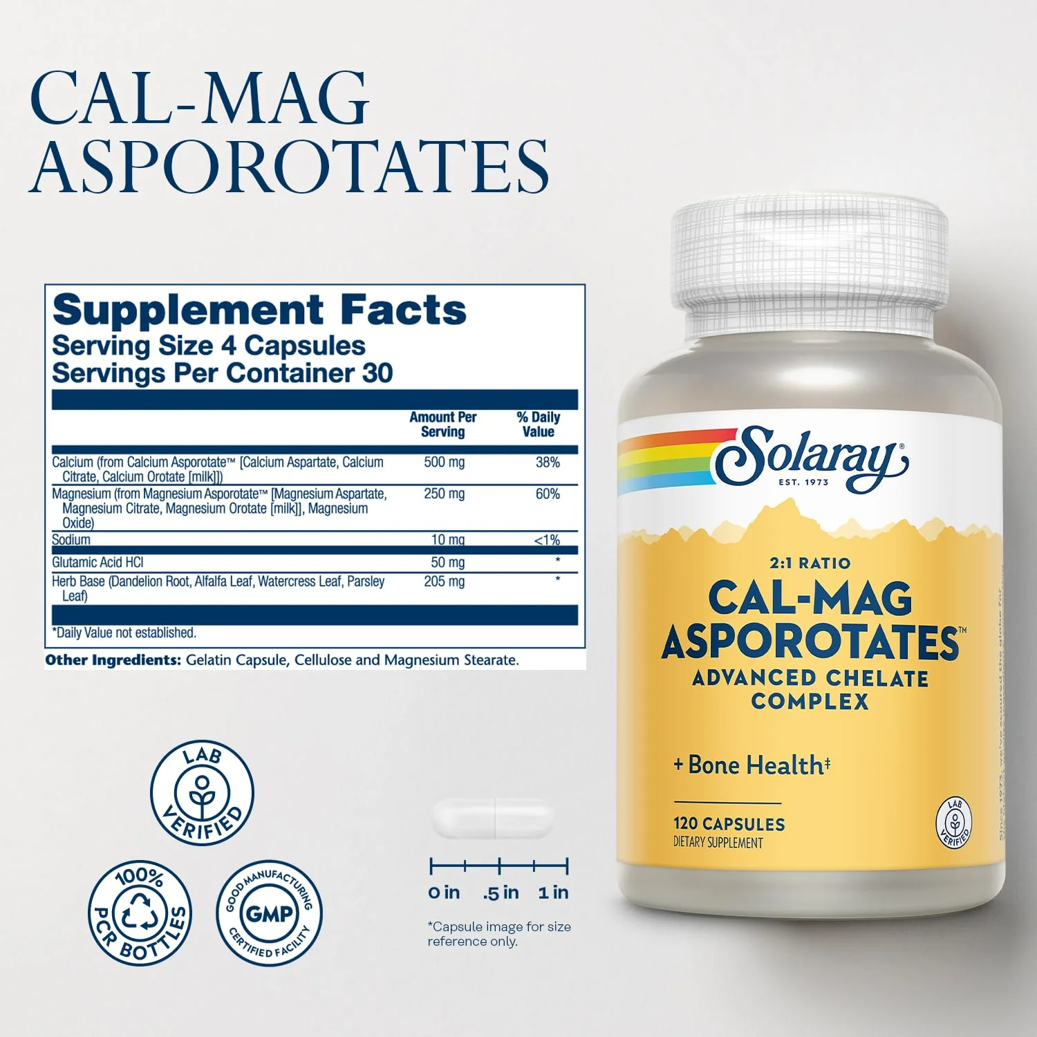 Solaray Calcium & Magnesium Asporotate 2:1, Capsule (Btl-Plastic) | 120ct - Image 2