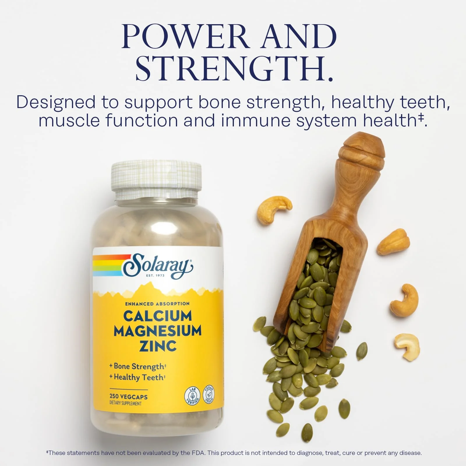 SOLARAY Calcium Magnesium Zinc Supplement - with Calcium 1000mg, Magnesium 500mg - Bone Health, Muscle Function, Heart Health and Immune Support - Vegan, 60 Day Guarantee, 62 Servings, 250 VegCaps - Image 5