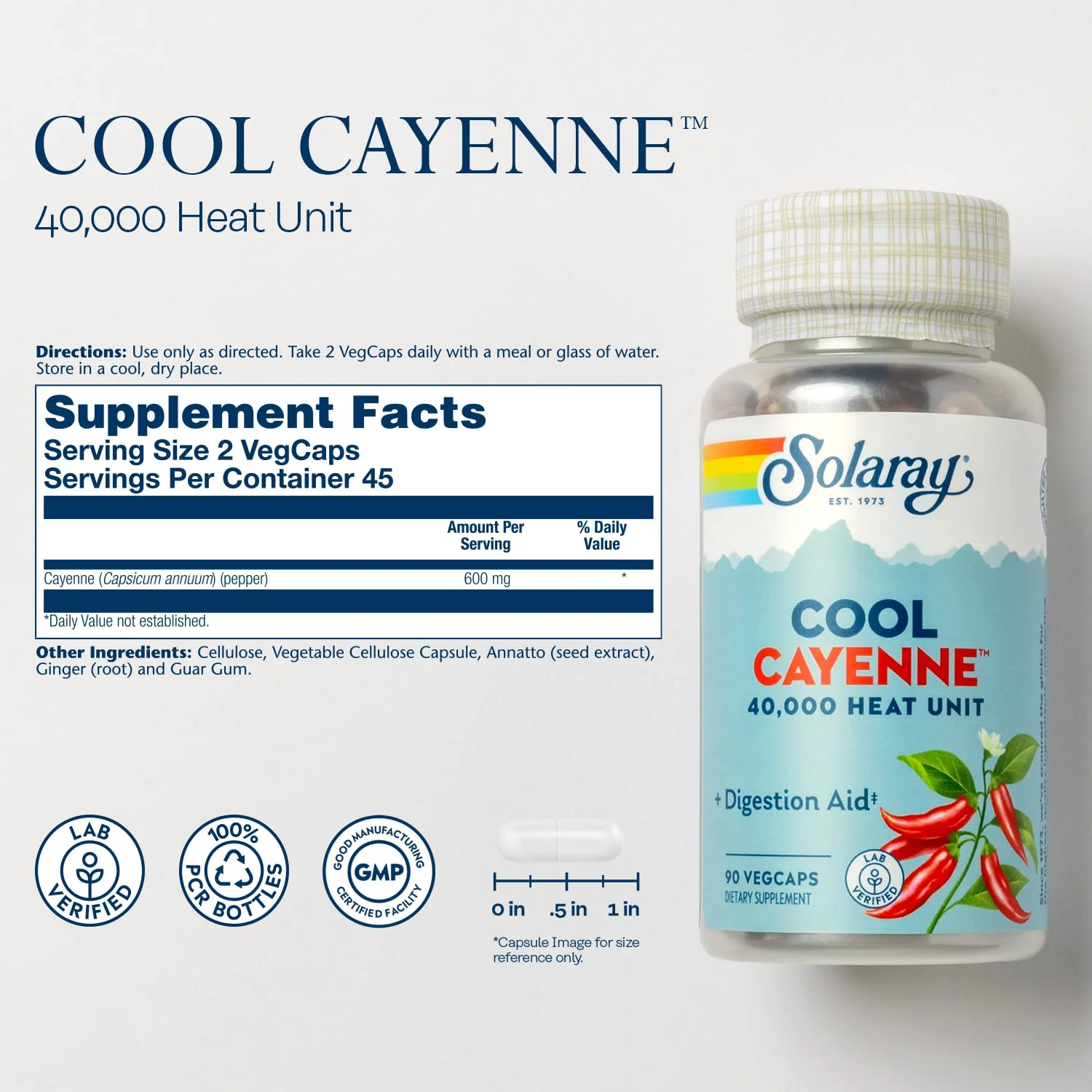 Solaray Cool Cayenne, 90 Capsules - Image 2