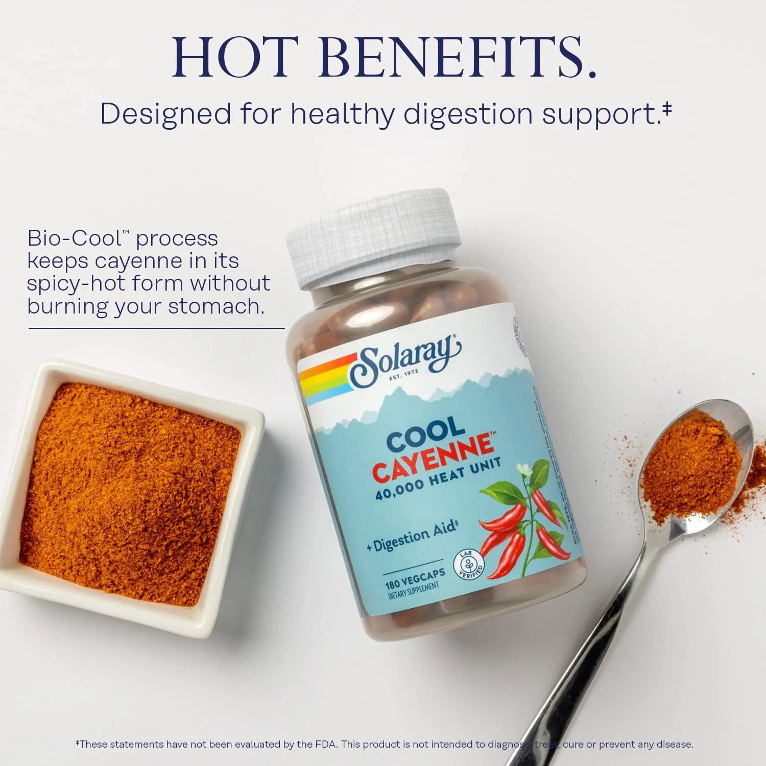SOLARAY Cool Cayenne Pepper 40,000 HU, Cayenne Pepper Capsules, Digestion Aid, Bio-Cool Process, Lab Verified, 60-Day Money-Back Guarantee, 90 Servings, 180 VegCaps - Image 3