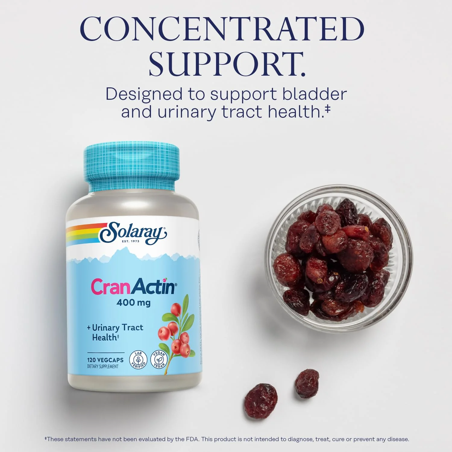 SOLARAY CranActin Cranberry Extract 400 mg - Cranberry Supplements for Women and Men - Bladder and Urinary Tract Health Support with Vitamin C - Vegan, 60-Day Guarantee, 120 Servings, 120 VegCaps - Image 8