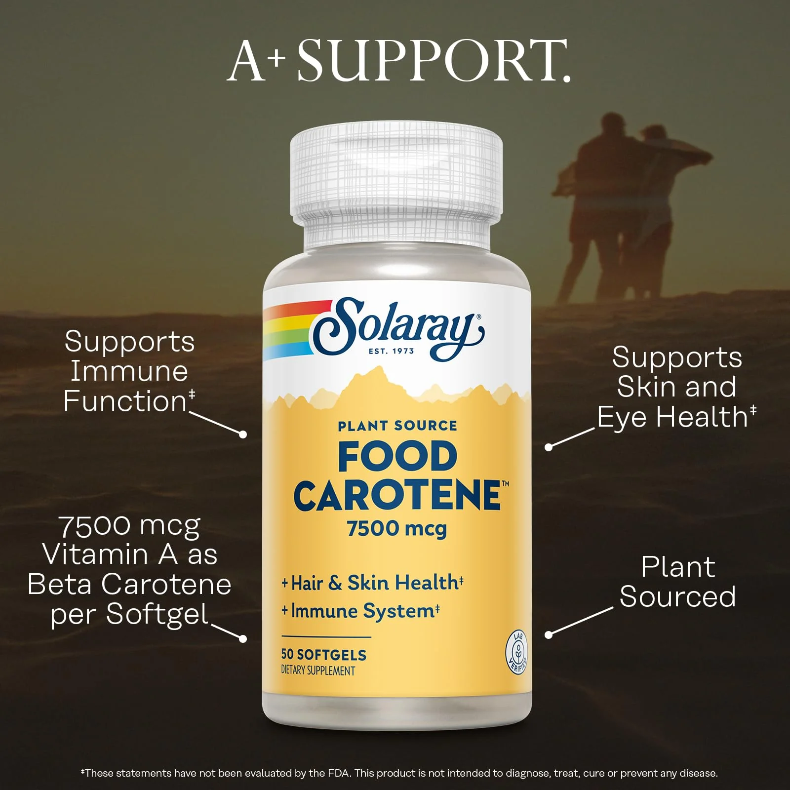 SOLARAY Food Carotene 7500mcg (25000 IU) - Beta Carotene Vitamin A Supplement - Wellness and Immune Support Supplement, Potent Eye Vitamins and Skin Food, Plant Sourced, 60-Day Guarantee, 50 Softgels - Image 3