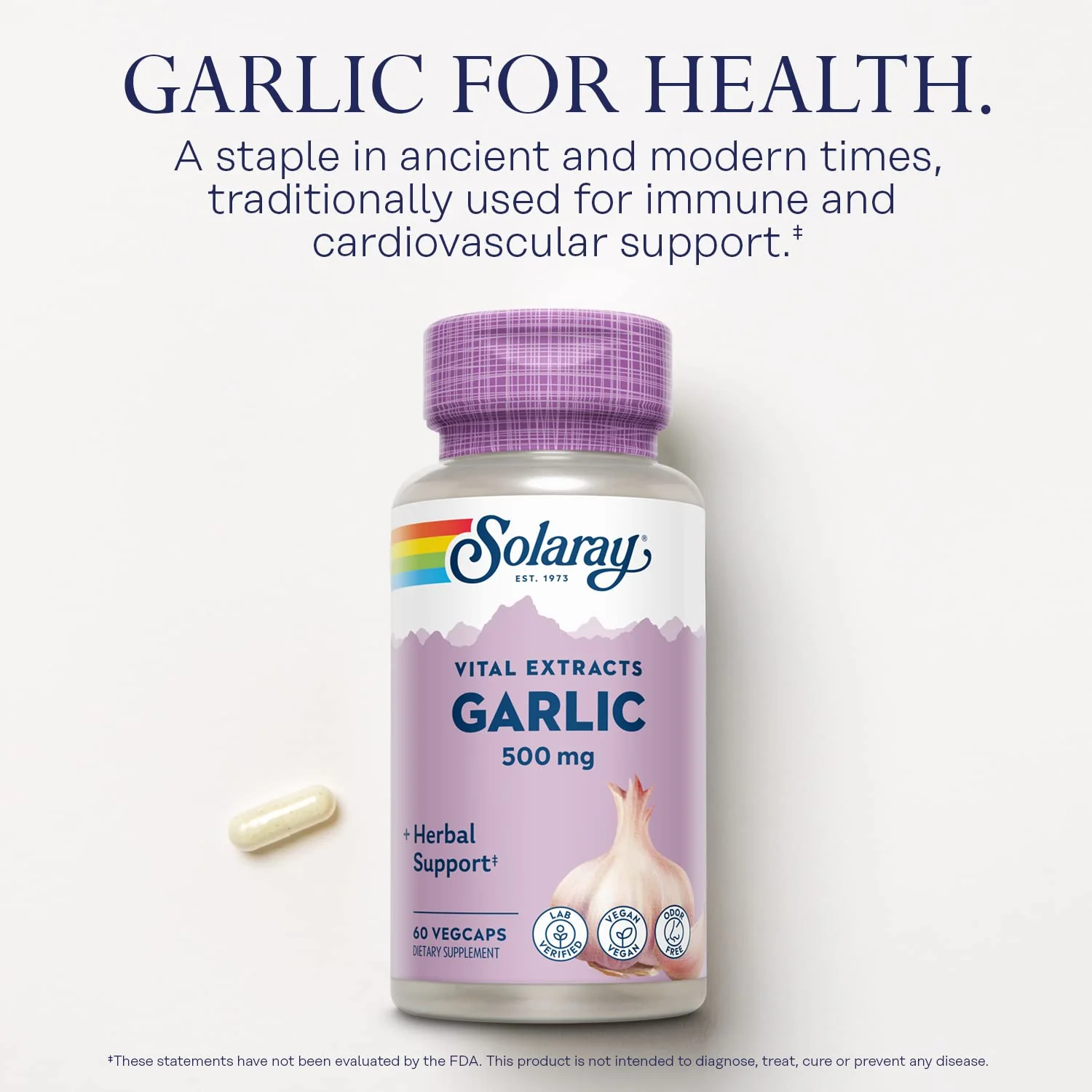 SOLARAY Garlic Supplement 500mg, Vegan, Odorless Garlic Extract, Traditionally Used for Heart Health and Immune Support, Vegan, Odor Free, Lab Verified, 60 Day Guarantee, 60 Serv, 60 Enteric VegCaps - Image 4