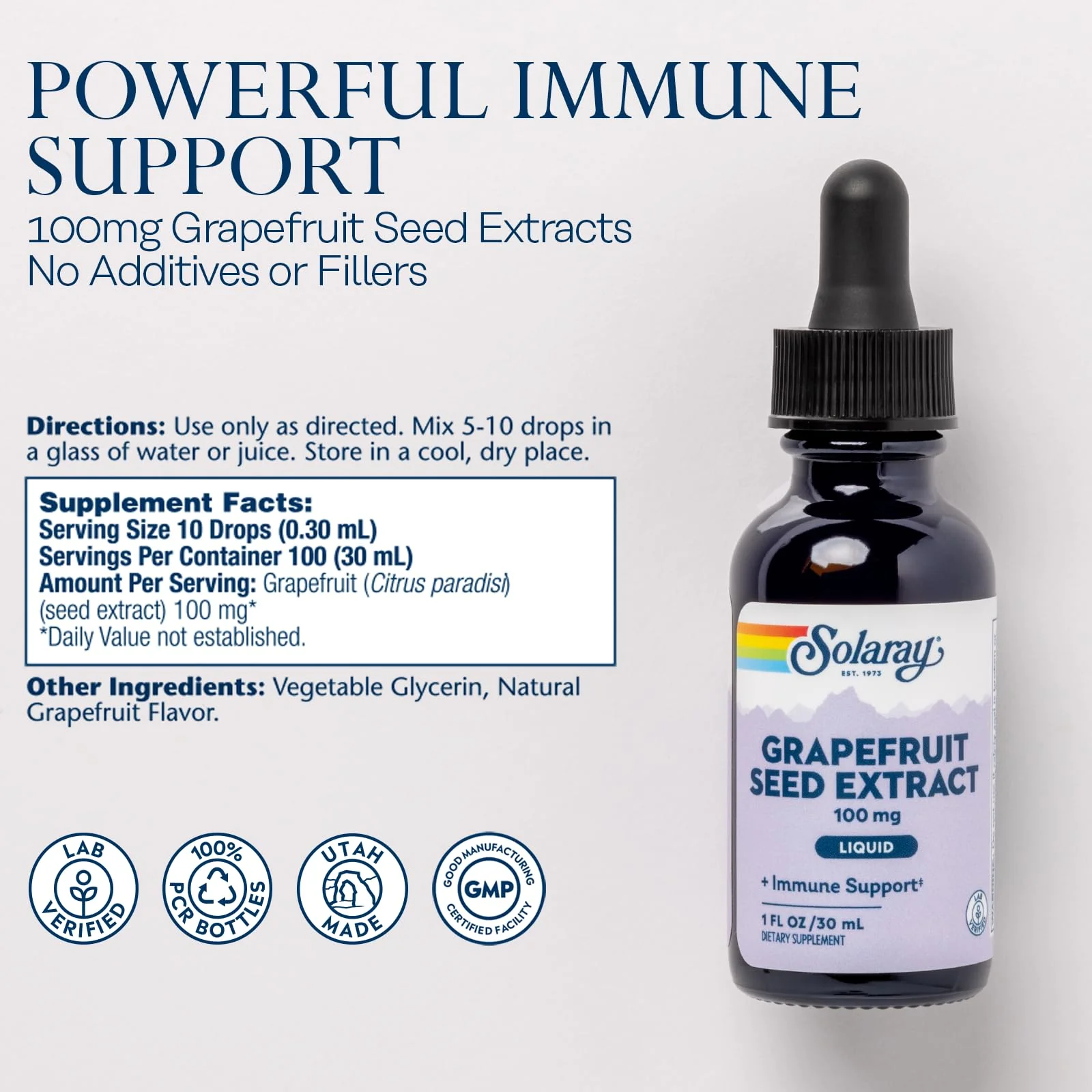 SOLARAY Grapefruit Seed Extract Drops 100mg - Wellness Support Supplement - Convenient Liquid Drops, 60-Day Money Back Guarantee, Lab Verified, Approx. 100 Servings, 1 FL OZ - Image 2