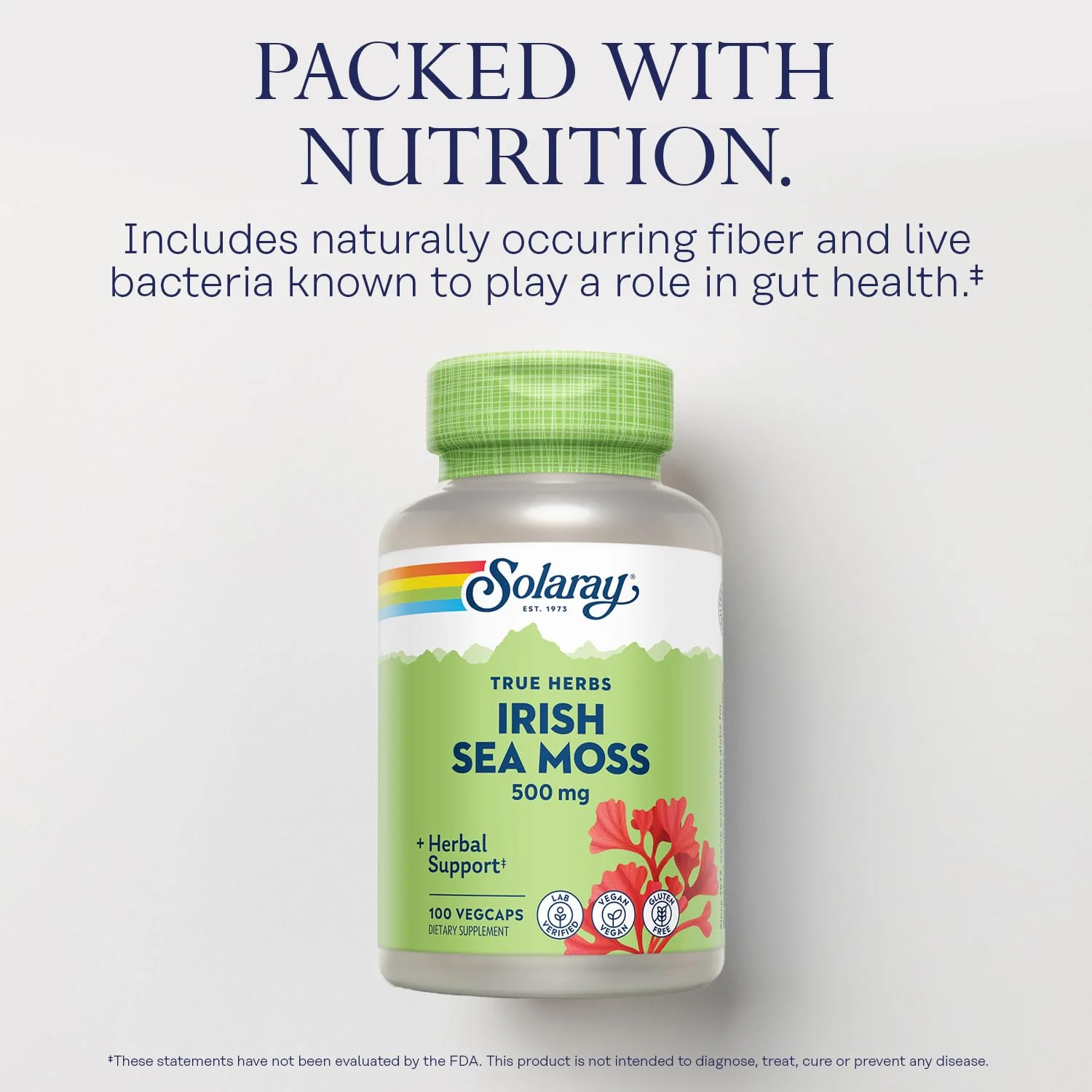 SOLARAY Irish Sea Moss 500 mg Naturally Occurring Vitamins, Minerals, and Fiber Herbal Support for Gut Health and More - Vegan, Gluten Free, Lab Verified - 60 Day Guarantee - 100 Servings, 100 VegCaps - Image 5