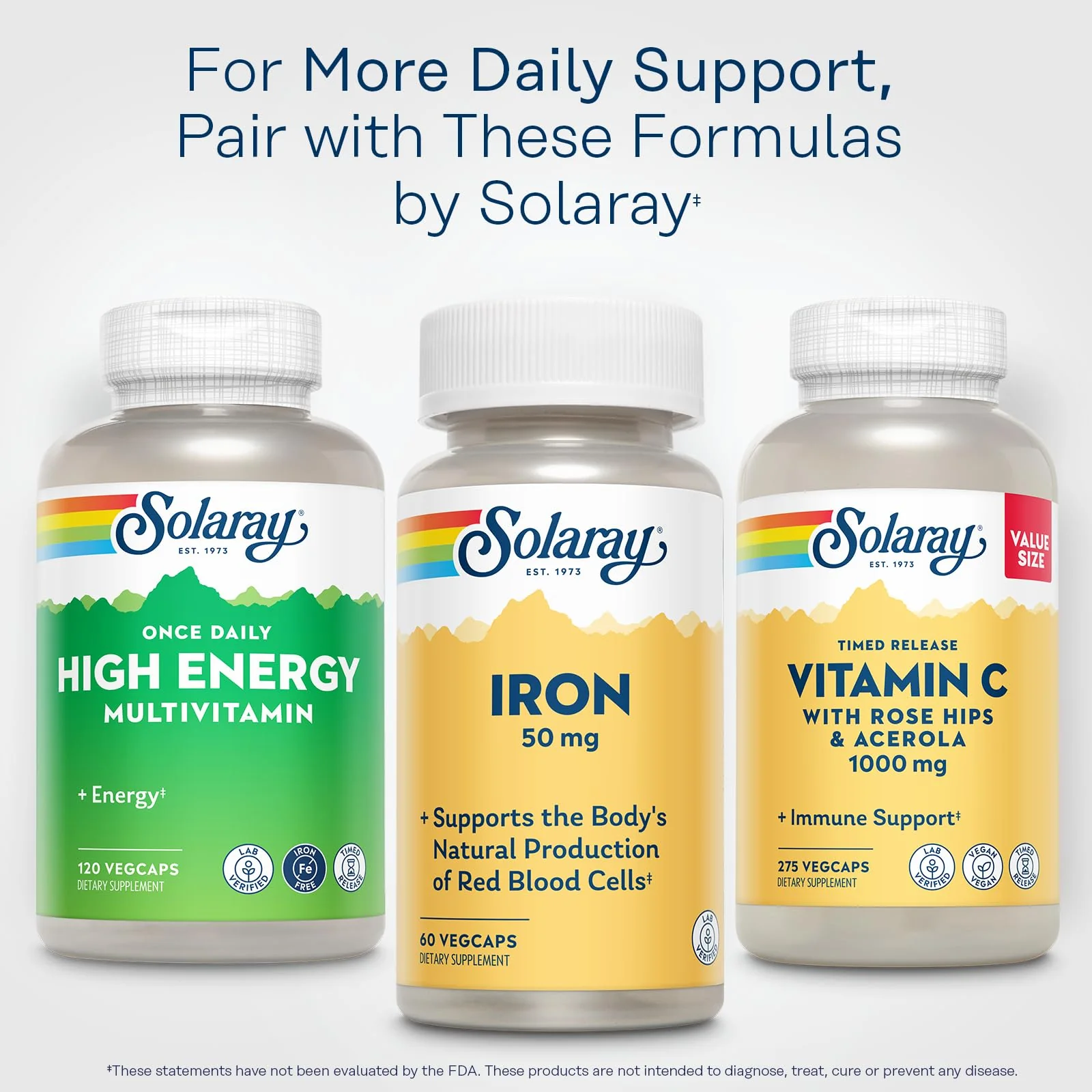 SOLARAY Iron Capsules 50mg - Iron Supplement for Women and Men w/Parsley and Yellow Dock Root, Supports Body's Natural Production of Red Blood Cells, 60-Day Guarantee, 60 Servings - Image 3