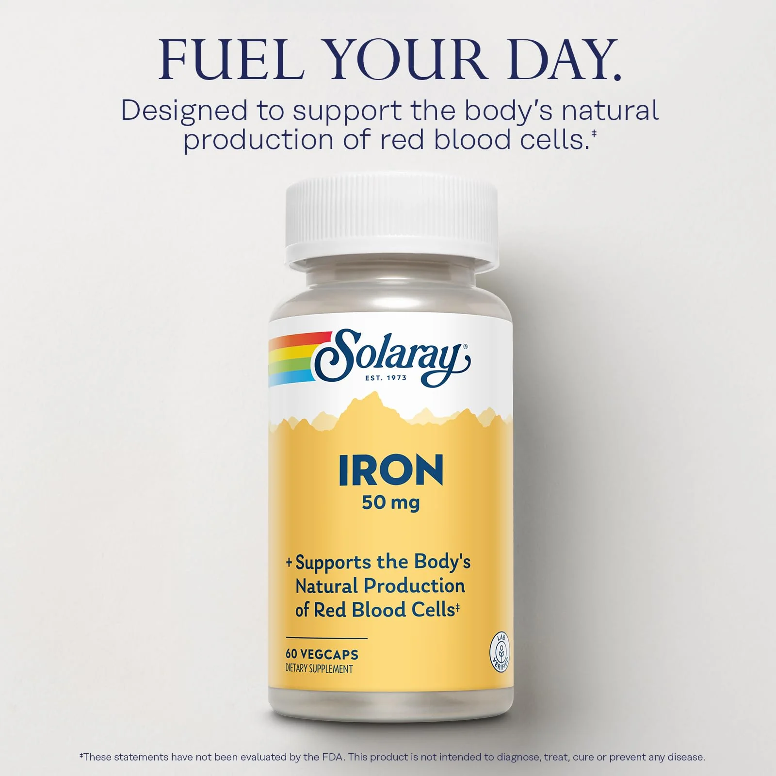 SOLARAY Iron Capsules 50mg - Iron Supplement for Women and Men w/Parsley and Yellow Dock Root, Supports Body's Natural Production of Red Blood Cells, 60-Day Guarantee, 60 Servings - Image 6
