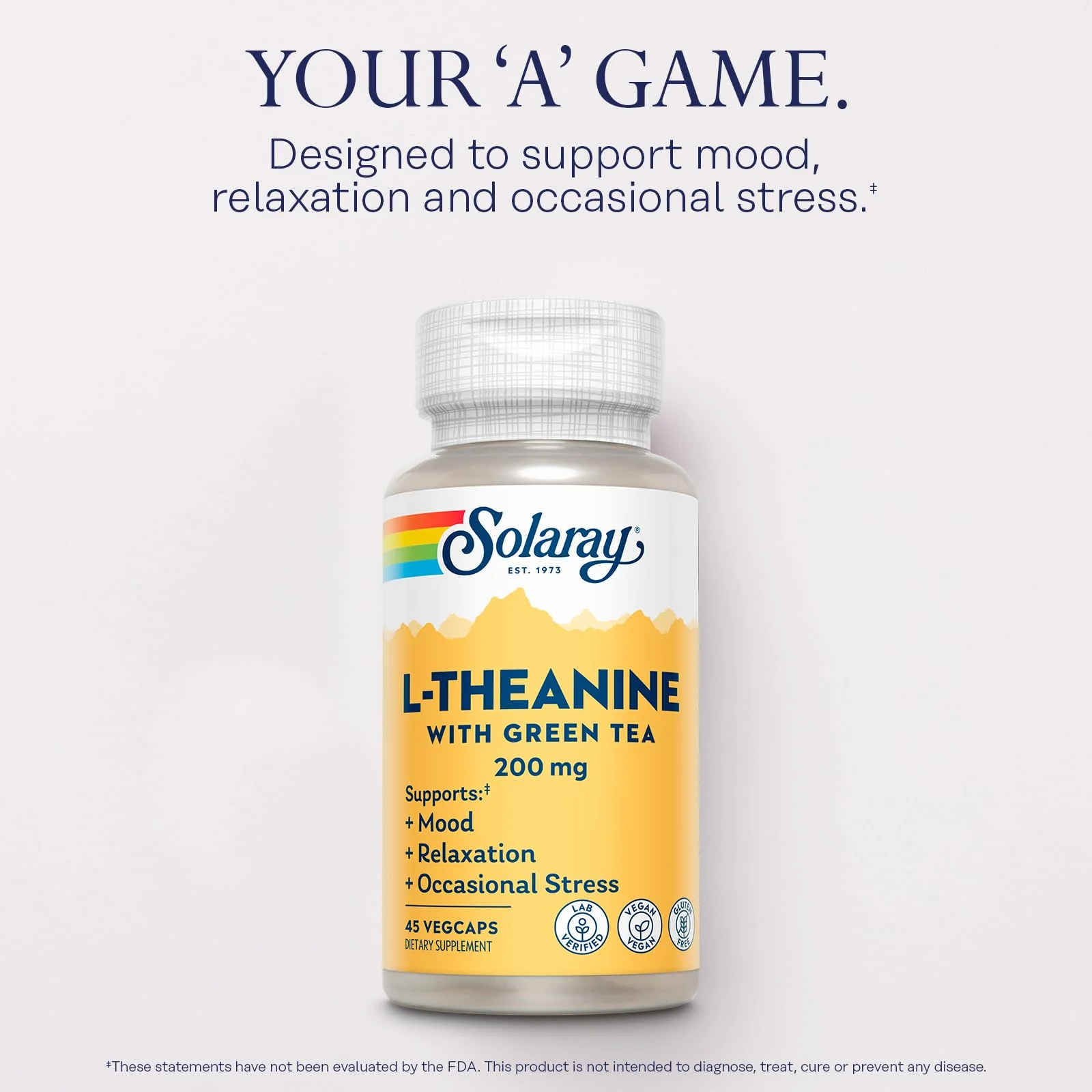 SOLARAY L-Theanine 200mg with Green Tea - Healthy Mood, Relaxation and Occasional Stress Support - Lab Verified, Vegan, Gluten Free - 45 Servings, 45 VegCaps - Image 3