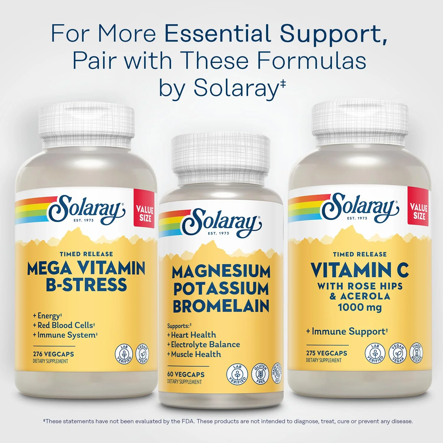 Solaray Magnesium and Potassium with Bromelain, Magnesium Potassium Supplement for Heart Health, Electrolyte, and Muscle Support - Gluten Free & Lab Verified - 30 Servings, 60 VegCaps - Image 6