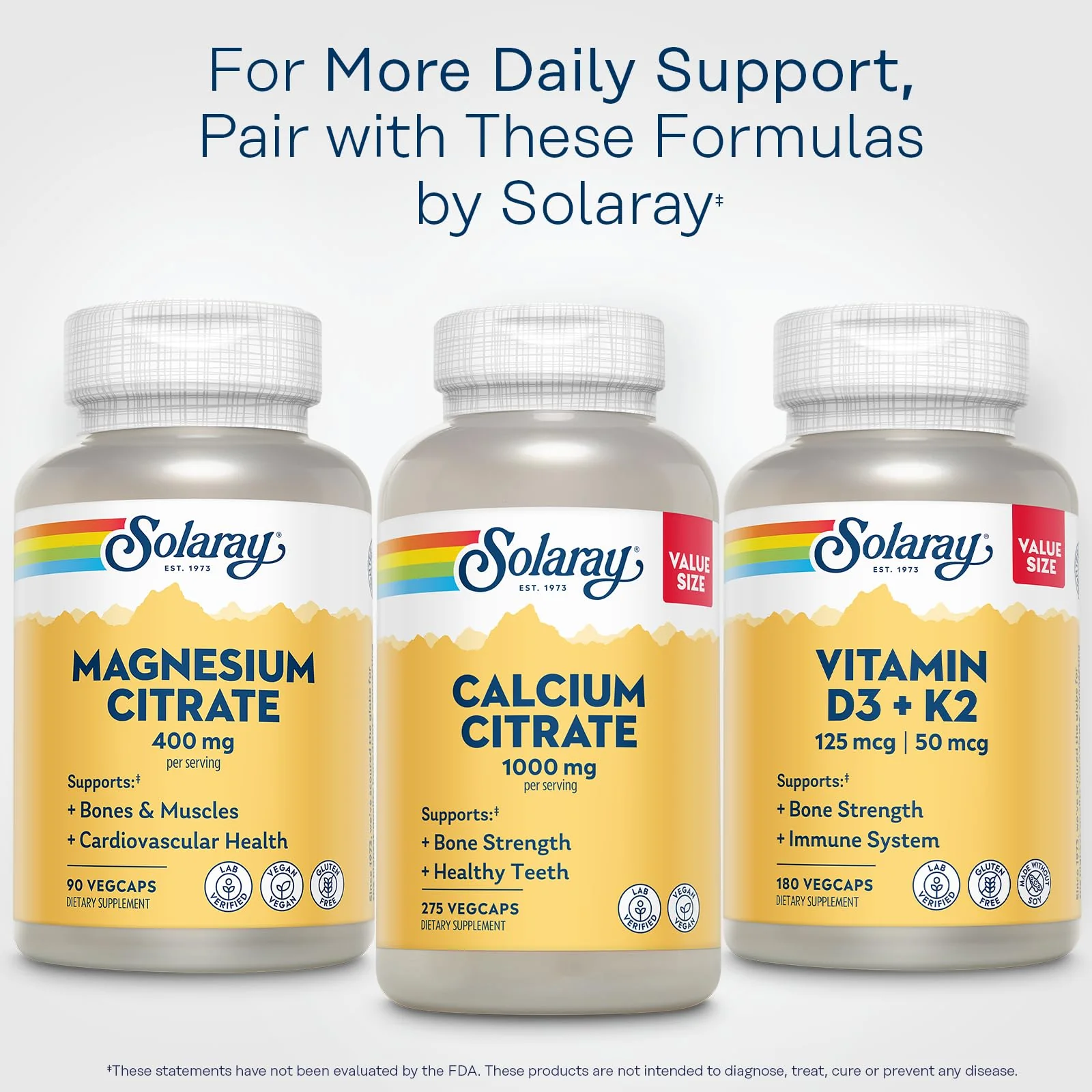 SOLARAY Magnesium Citrate 400mg - Magnesium Supplement - Bone Health, Muscle, Relaxation and Heart Health Support - Vegan, Gluten Free - 30 Servings, 90 VegCaps - Image 2