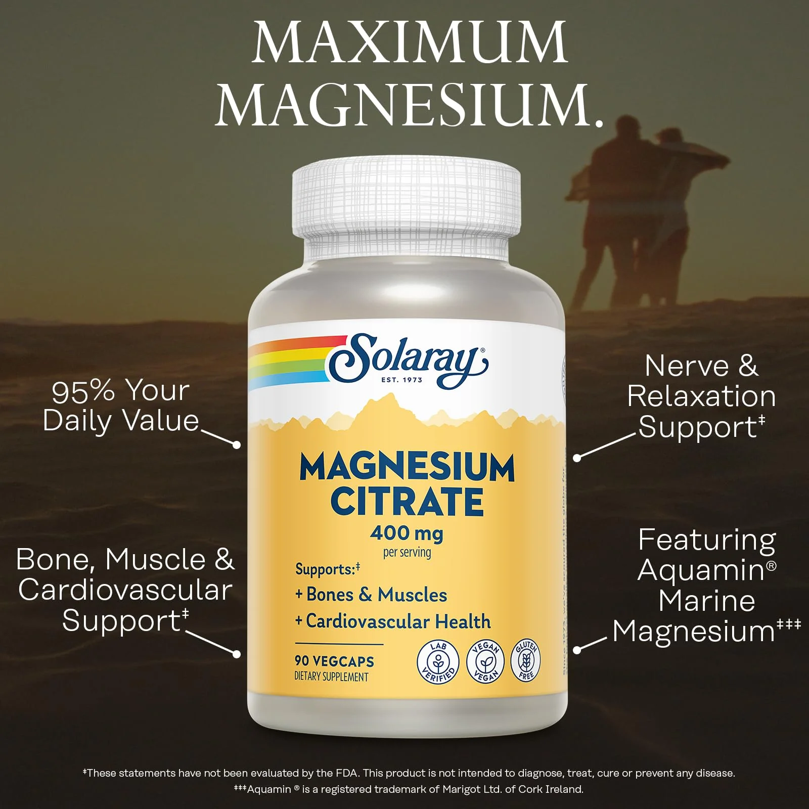 SOLARAY Magnesium Citrate 400mg - Magnesium Supplement - Bone Health, Muscle, Relaxation and Heart Health Support - Vegan, Gluten Free - 30 Servings, 90 VegCaps - Image 5