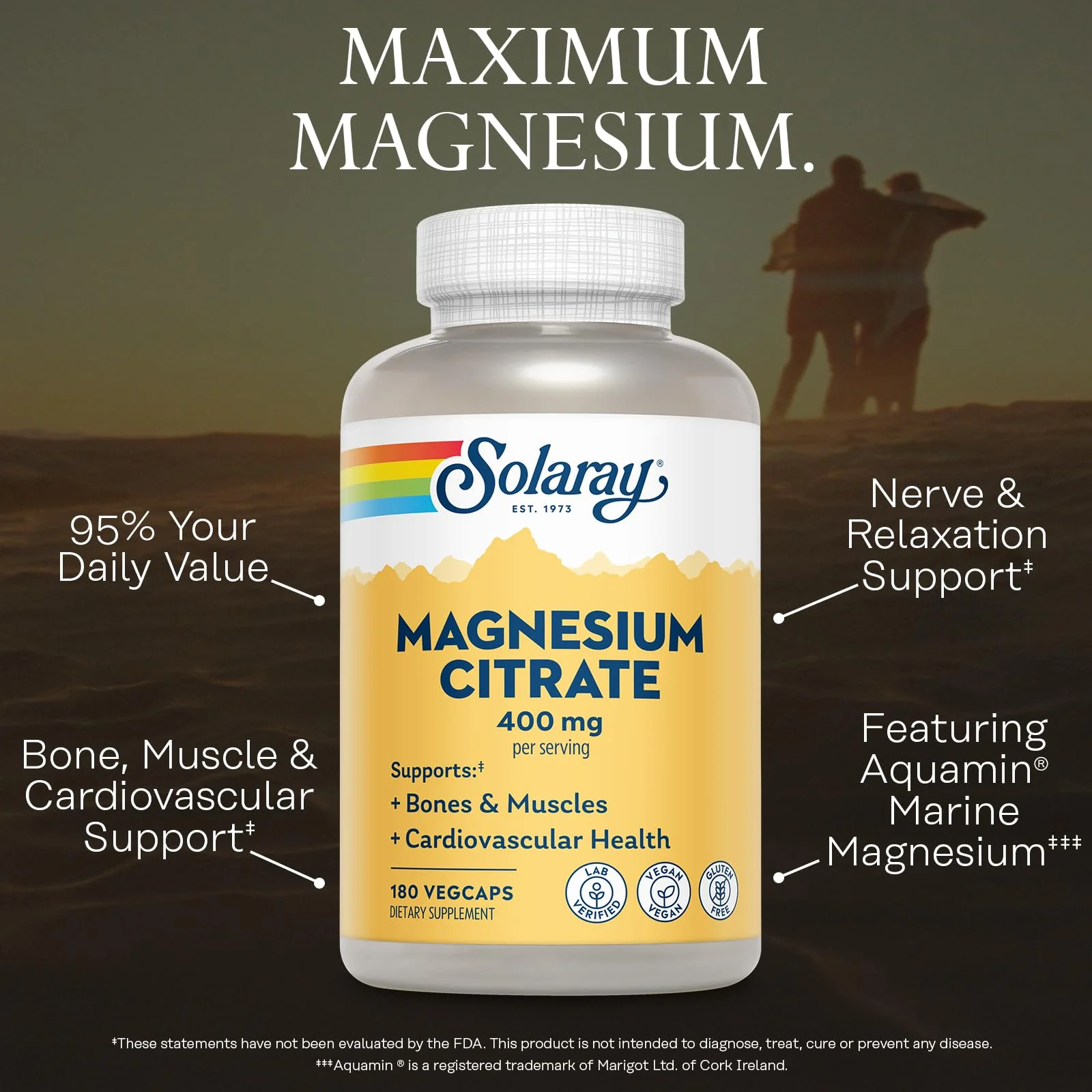 SOLARAY Magnesium Citrate 400mg - Magnesium Supplement - Bone Health, Muscle, Relaxation and Heart Health Support - Vegan, Gluten Free - 60 Servings, 180 VegCaps - Image 5