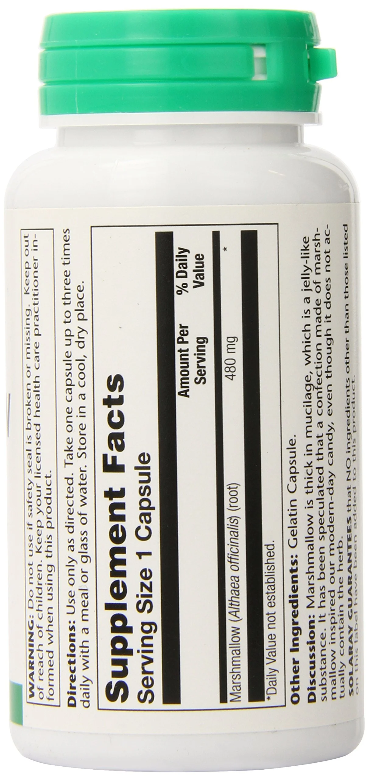 SOLARAY Marshmallow Root Capsules 480 mg - Soothing Herbal Support w/Whole Marshmallow Root - High in Mucilage Soluble Fiber, Vegan, Non-GMO, Lab Verified, 60-Day Guarantee, 100 Servings, 100 VegCaps - Image 4