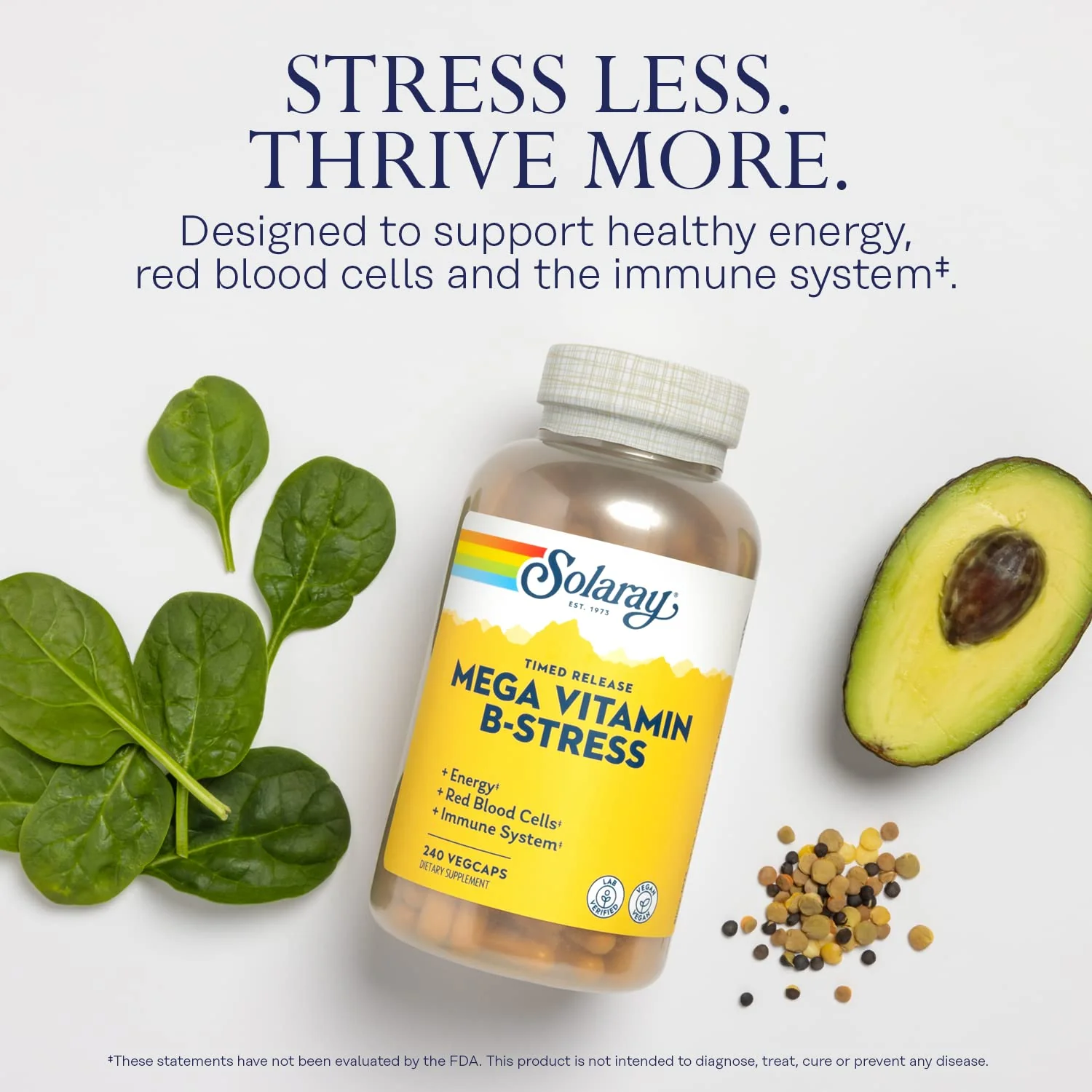 SOLARAY Mega Vitamin B-Stress - Timed Release Vitamin B Complex w/Vitamin B12, B6, Folic Acid, VIT. C - Stress, Energy, Red Blood Cell, Immune Support - Vegan, 60-Day Guarantee (240 CT) - Image 3