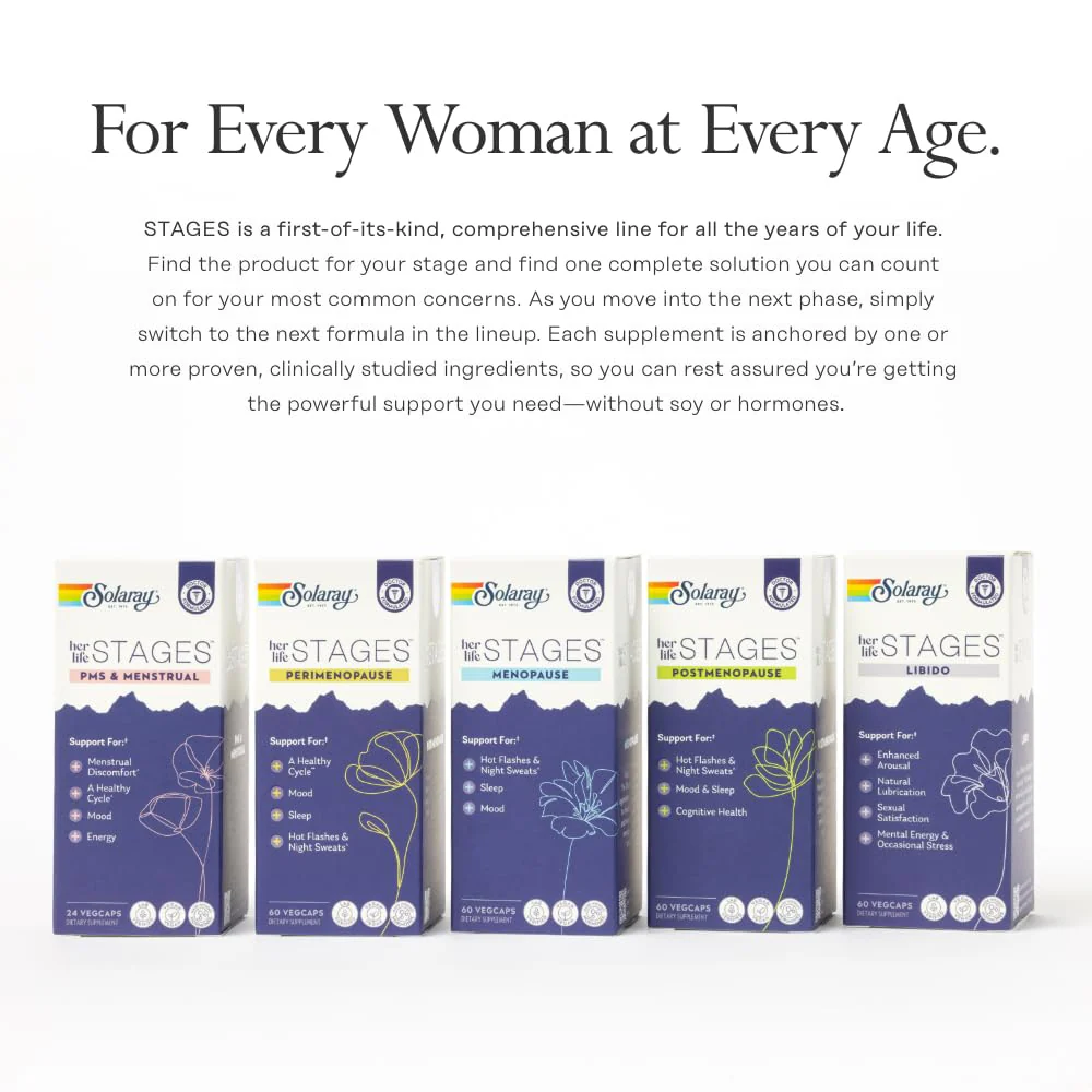 SOLARAY Menopause her Life Stages - Menopause Supplements for Women - Supports Mood, Sleep, Hot Flashes, Night Sweats - Vegan, Gluten Free - 60-Day Guarantee - 30 Servings, 60 VegCaps - Image 2
