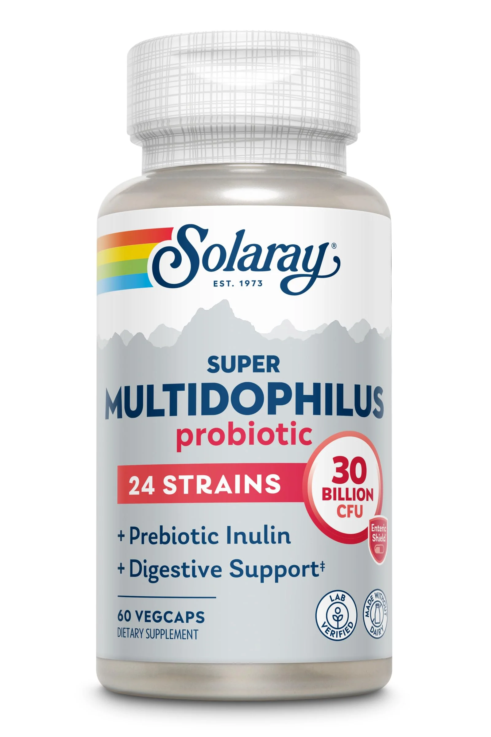 SOLARAY Multidophilus 24 Strain Probiotic 30 Billion CFU, Probiotics for Digestive Health for Women and Men, Daily Gut Health Support Complex with Prebiotic Inulin, No Dairy 60 VegCaps - Image 4
