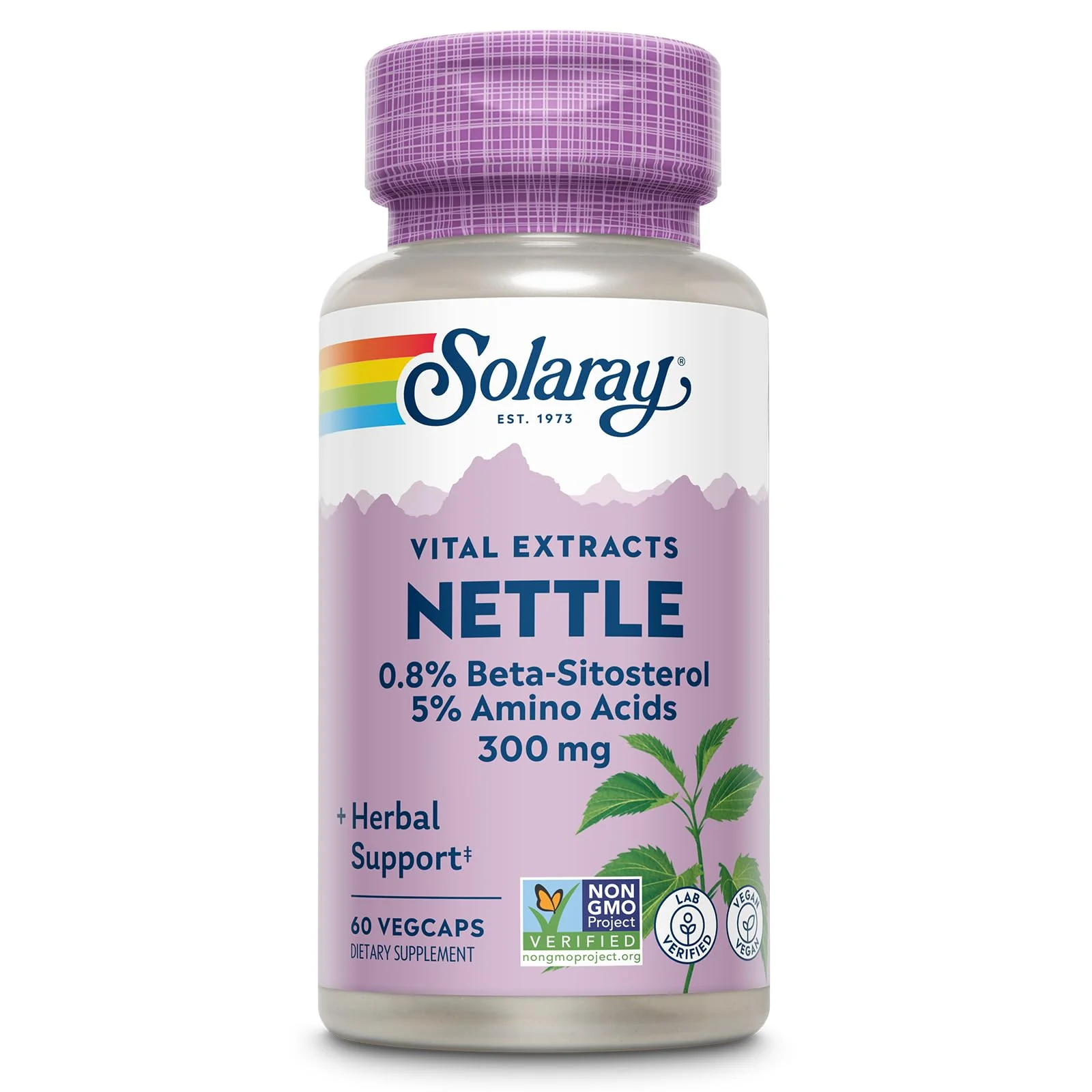 SOLARAY Nettle Root Extract 300 mg with Nettle Root 150 mg, Healthy Urinary & Prostate Support for Men with Amino Acids and Beta-Sitosterol, Vegan, 60-Day Guarantee, 60 Servings, 60 VegCaps