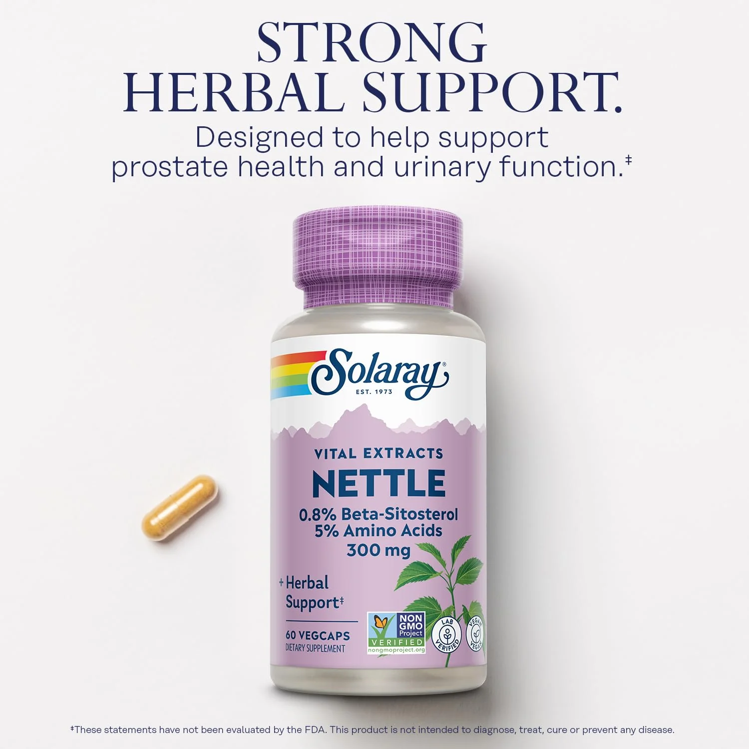 SOLARAY Nettle Root Extract 300 mg with Nettle Root 150 mg, Healthy Urinary & Prostate Support for Men with Amino Acids and Beta-Sitosterol, Vegan, 60-Day Guarantee, 60 Servings, 60 VegCaps - Image 3