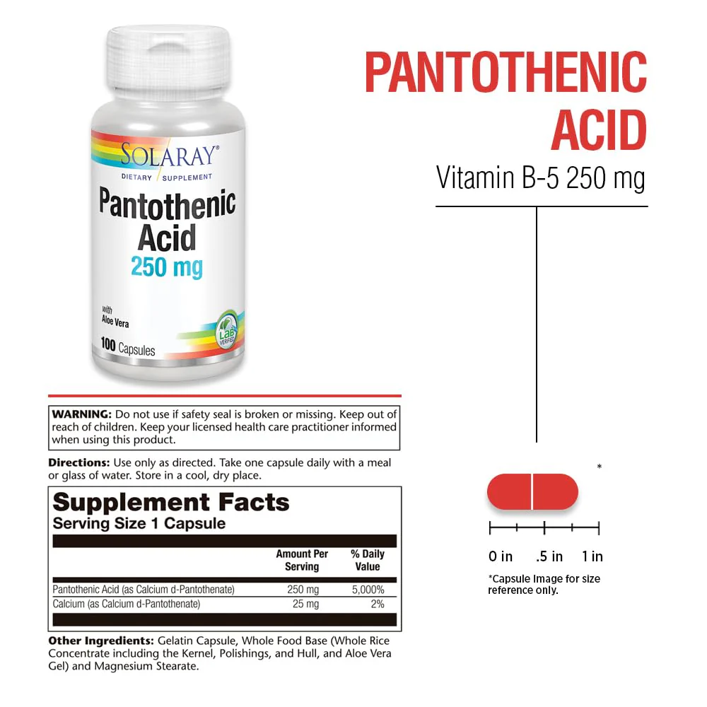 SOLARAY Pantothenic Acid 250mg | Vitamin B5 | Energy Metabolism, Hair, Skin, Nails & Digestive Support | 100CT - Image 3