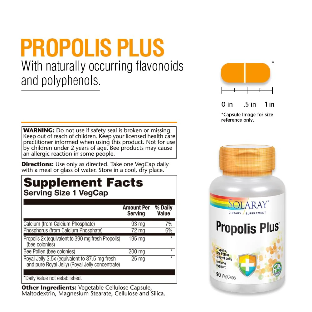 SOLARAY Propolis Plus – Immune Support Supplement, 90 VegCaps - Image 2