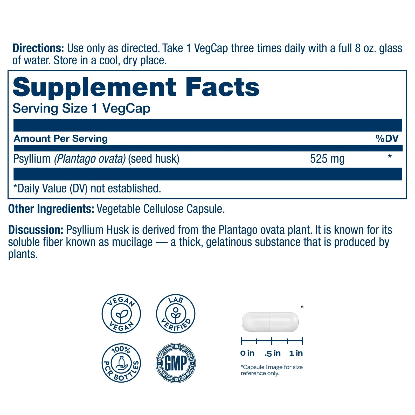 SOLARAY Psyllium Husk Capsules – 525 mg Prebiotic and Soluble Fiber Supplement for Overall Daily Wellness Support – Vegan, Lab Verified – 100 Servings, 100 VegCaps - Image 2