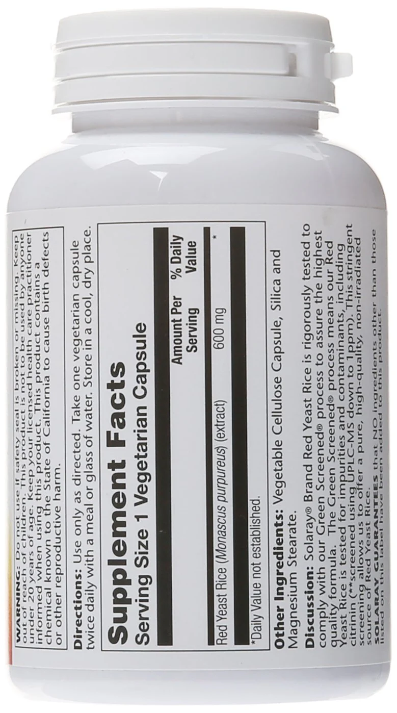 Solaray, Red Yeast Rice 600mg, 120 Veggie Capsules - Image 2