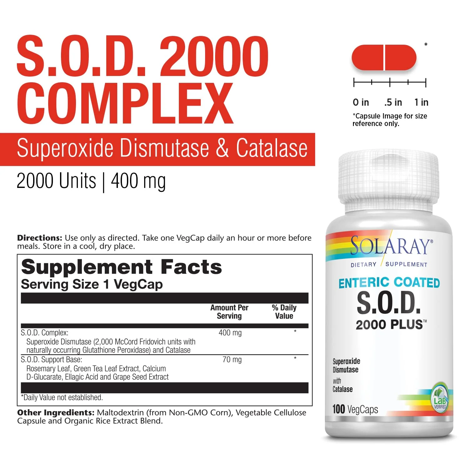 SOLARAY S.O.D. 2000 Plus - Superoxide Dismutase (SOD) and Catalase Antioxidant Supplement, Wellness Support - w/Green Tea Extract, Calcium, Rosemary, Grape Seed Extract, 60-Day Guarantee, 100 Servings - Image 2