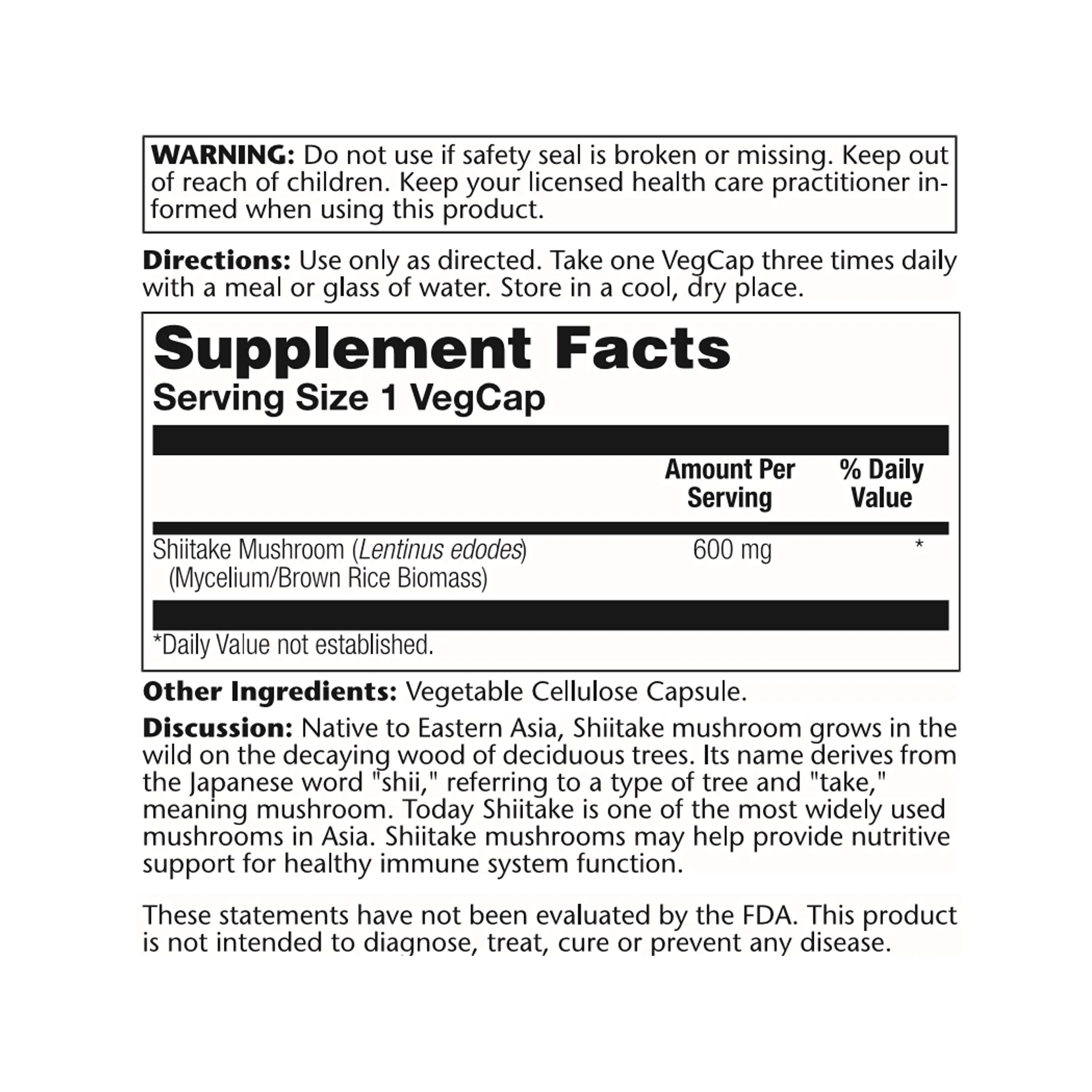 SOLARAY Shiitake Mushroom 600 mg | 100 Count - Image 3