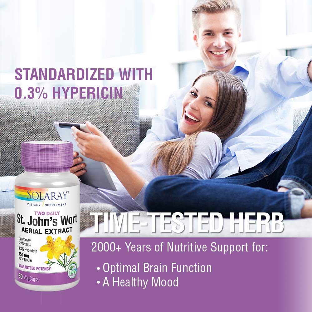 SOLARAY St. Johns Wort Aerial Extract 450mg Two Daily | Mood & Brain Health Support | 0.3% Hypericin | 60ct, 30 Serv. - Image 4