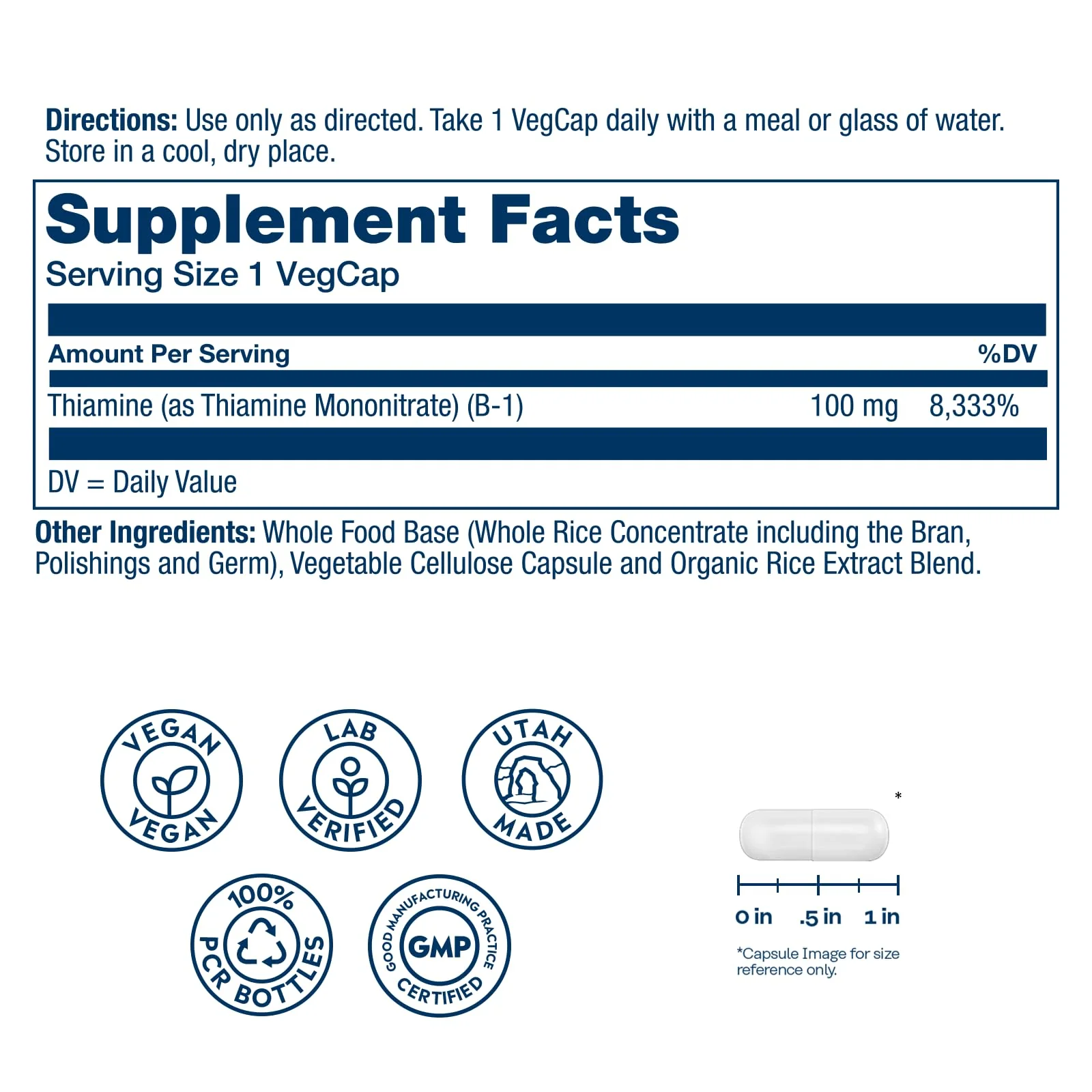 SOLARAY Vitamin B-1 100 mg | Healthy Energy Metabolism, Skin, Brain, Heart & Nervous System Support | 100 VegCaps - Image 2