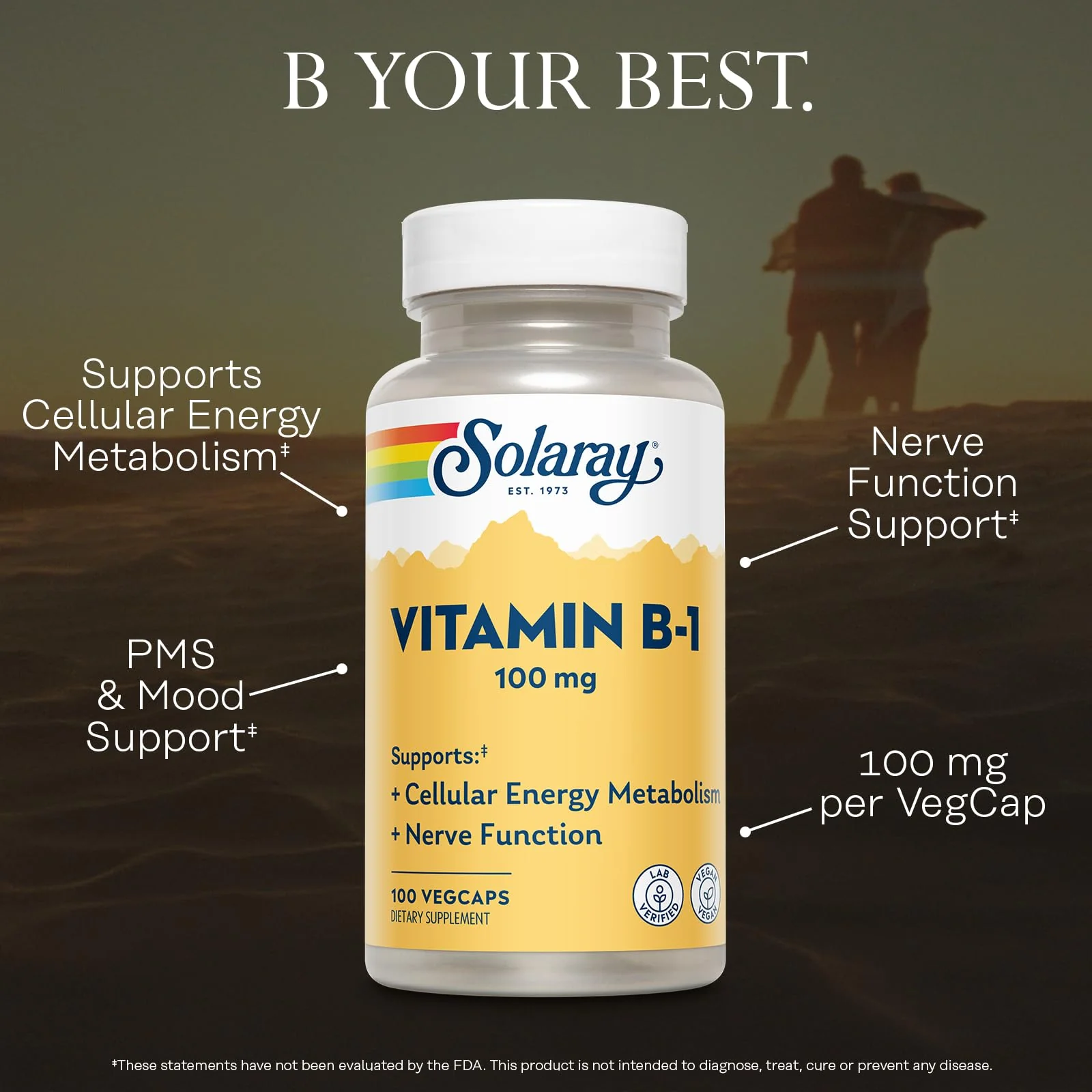 SOLARAY Vitamin B-1 100 mg | Healthy Energy Metabolism, Skin, Brain, Heart & Nervous System Support | 100 VegCaps - Image 3