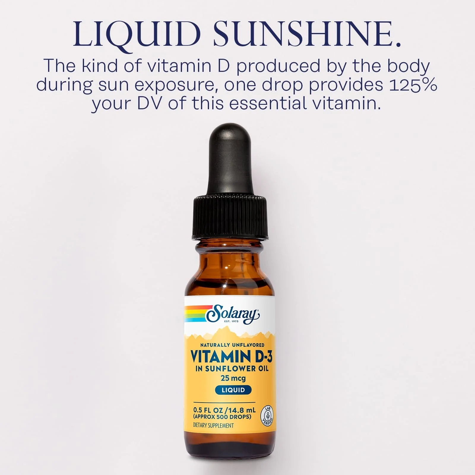 SOLARAY Vitamin D3 Liquid Drops 25 mcg (1000 IU) - Enhanced Absorption Vitamin D Drops in Sunflower Oil for VIT D3 Support - Naturally Unflavored, Dropper Included - Approx. 500 Servings, 0.5oz - Image 3