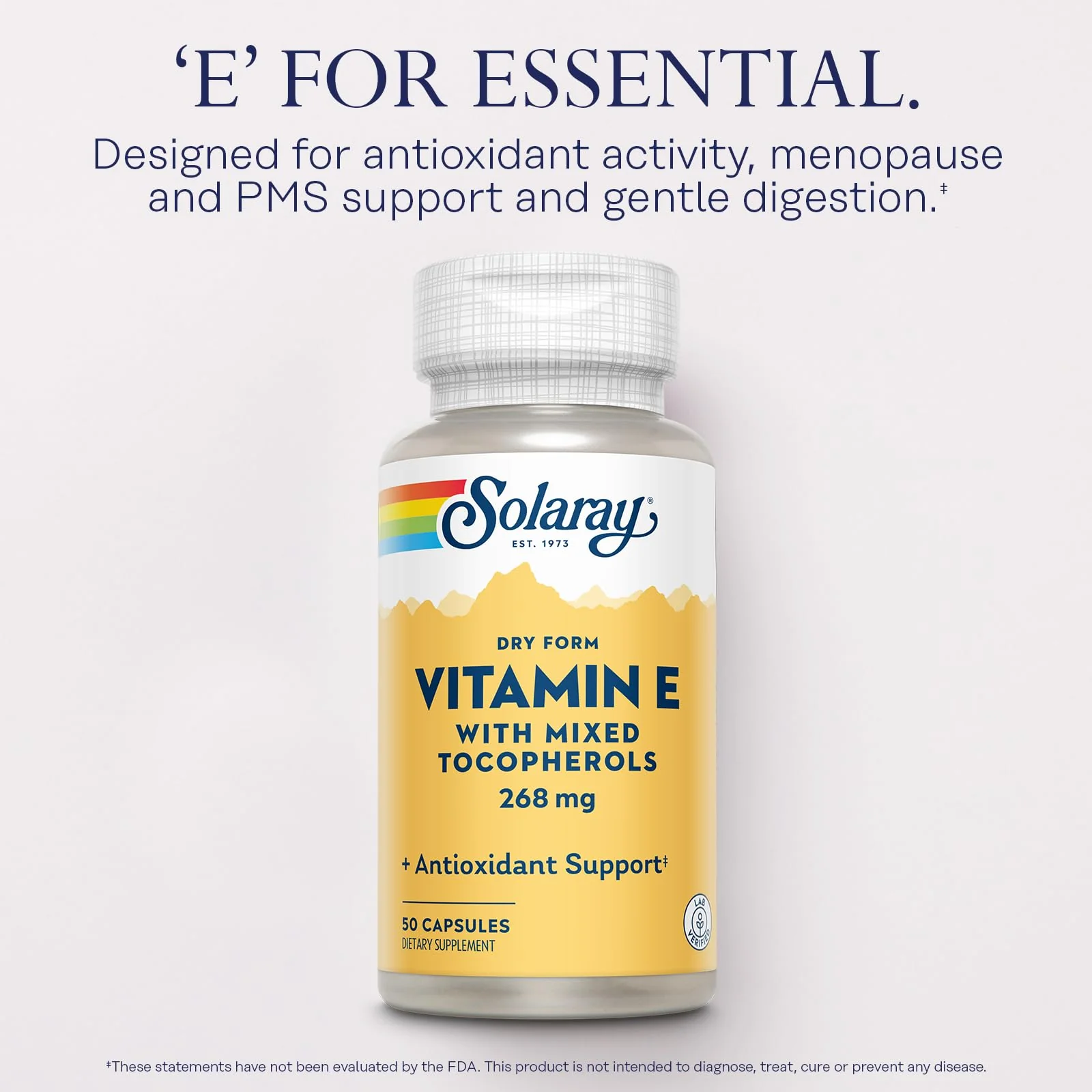 SOLARAY Vitamin E 400 IU (268mg), Dry Form with Mixed Tocopherols Vitamin E - Antioxidant Supplement, PMS and Menopause Support - 60-Day Guarantee, Lab Verified - 50 Servings, 50 Capsules - Image 3