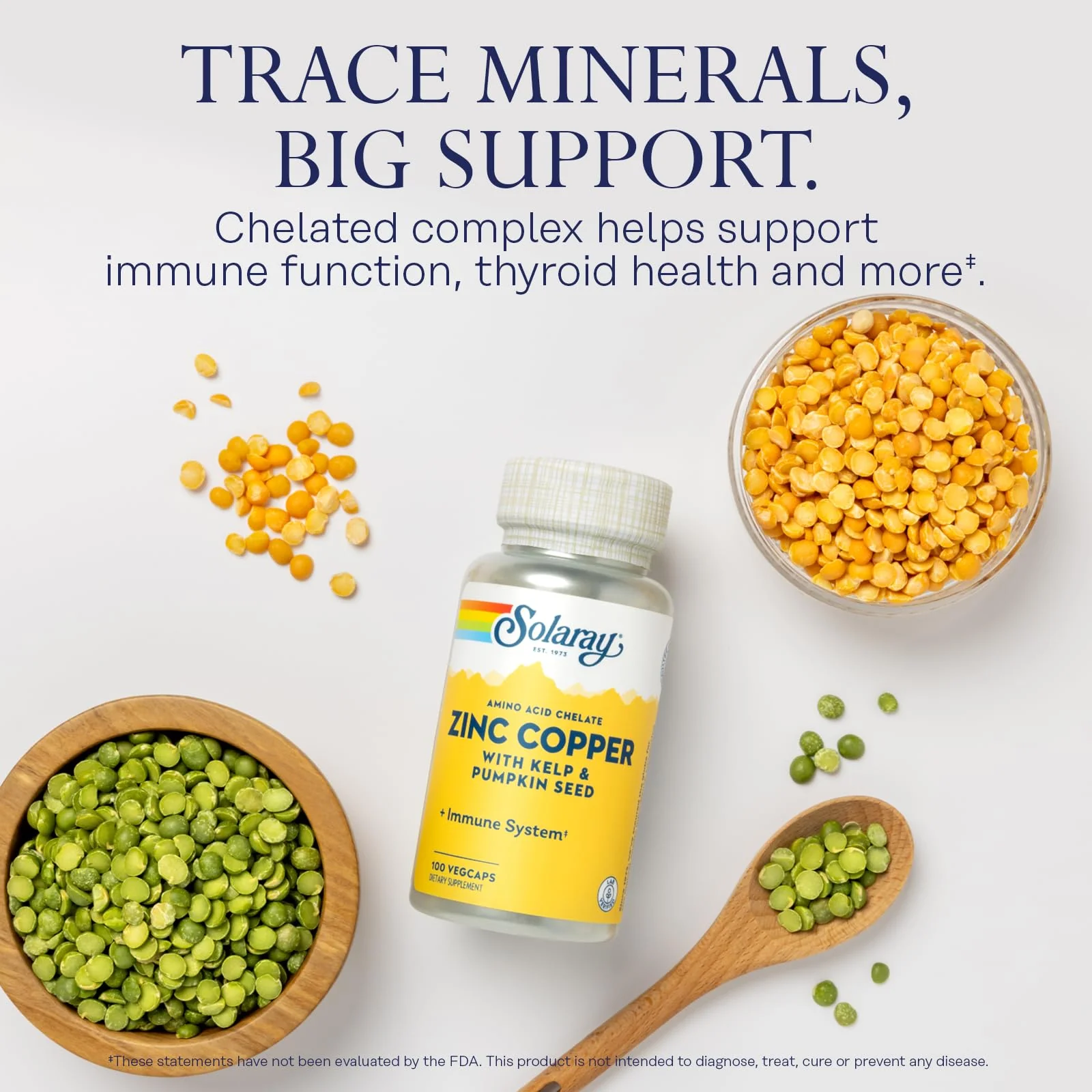 SOLARAY Zinc Copper Amino Acid Chelate - Immune Support Supplement w/Chelated Zinc 50mg - Bone, Skin, Heart Health and Thyroid Support - with Iodine from Kelp, 60-Day Guarantee, 100 Serv, 100 VegCaps - Image 5