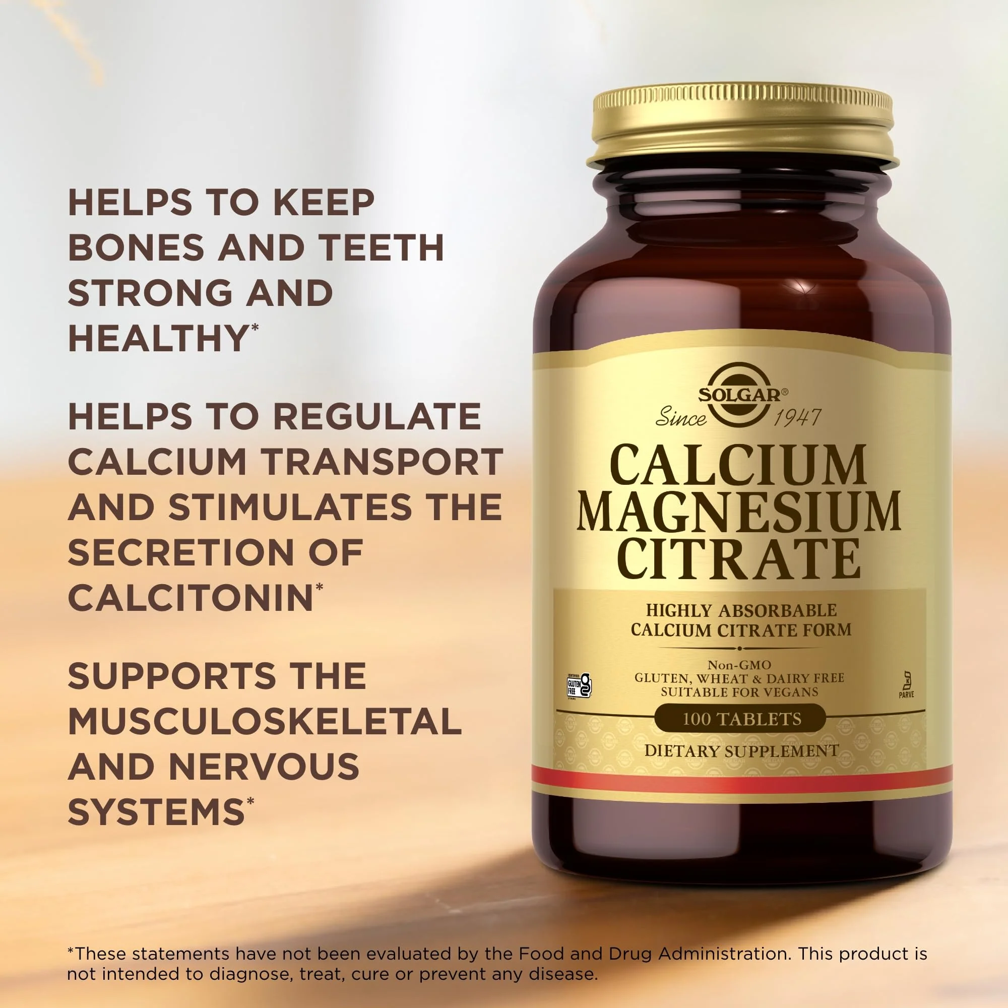 Solgar Calcium Magnesium Citrate - 100 Tablets, Pack of 2 - Non-GMO, Vegan, Gluten Free, Kosher - 40 Total Servings - Image 3
