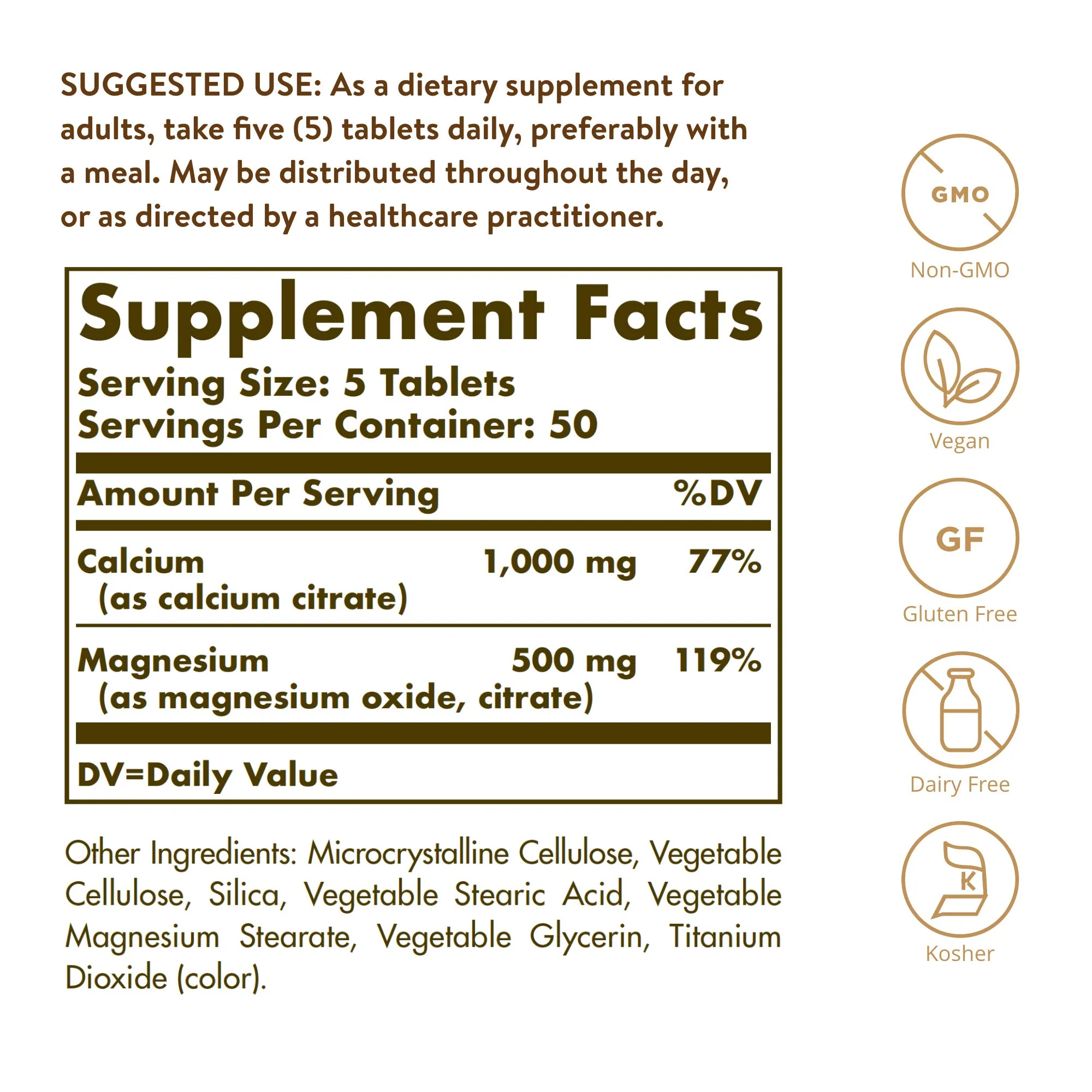 Solgar Calcium Magnesium Citrate, 250 Tablets - Supports Healthy Bones & Teeth - Musculoskeletal & Nervous System Support - Highly Absorbable - Non-GMO and Vegan - 50 Servings - Image 6