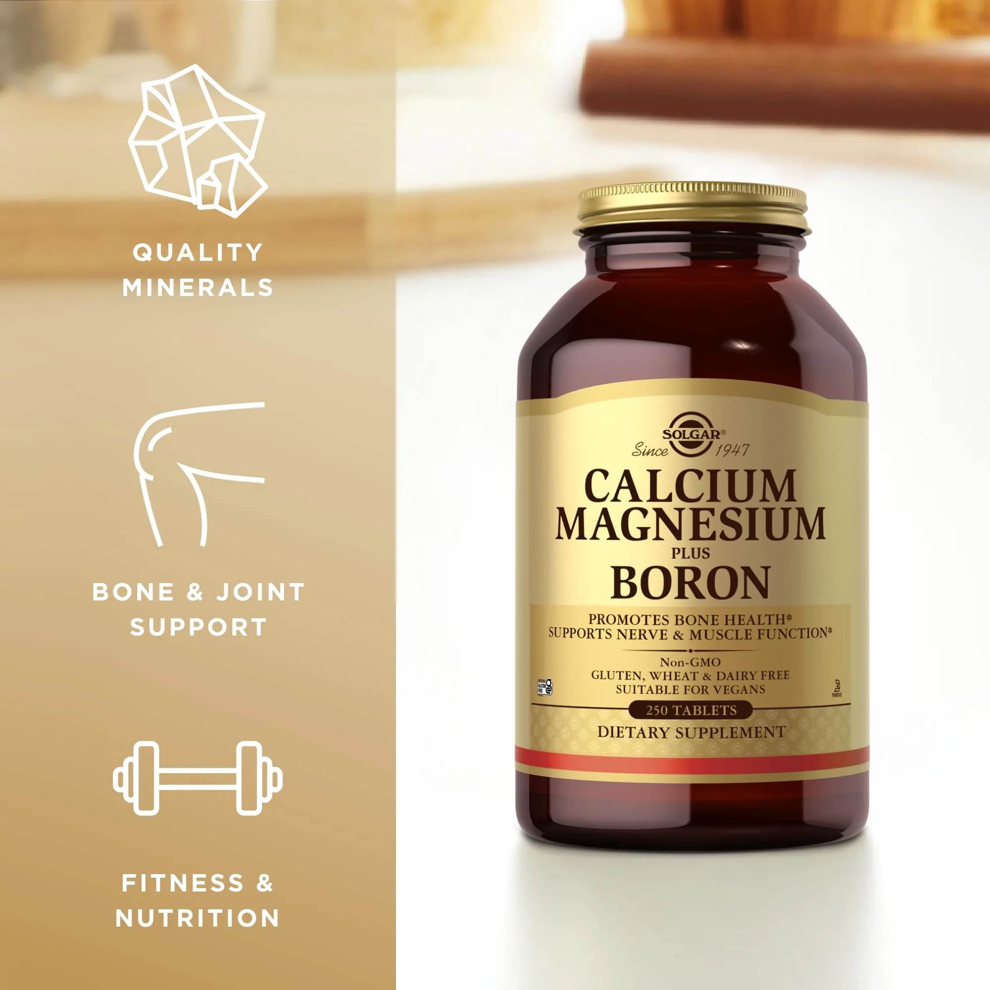 Solgar Calcium Magnesium Plus Boron - 250 Tablets - Promotes Bone Health, Supports Nerve & Muscle Function - With Boron for Calcium Metabolism - Vegan, Gluten Free, Dairy Free, Kosher - 83 Servings - Image 4