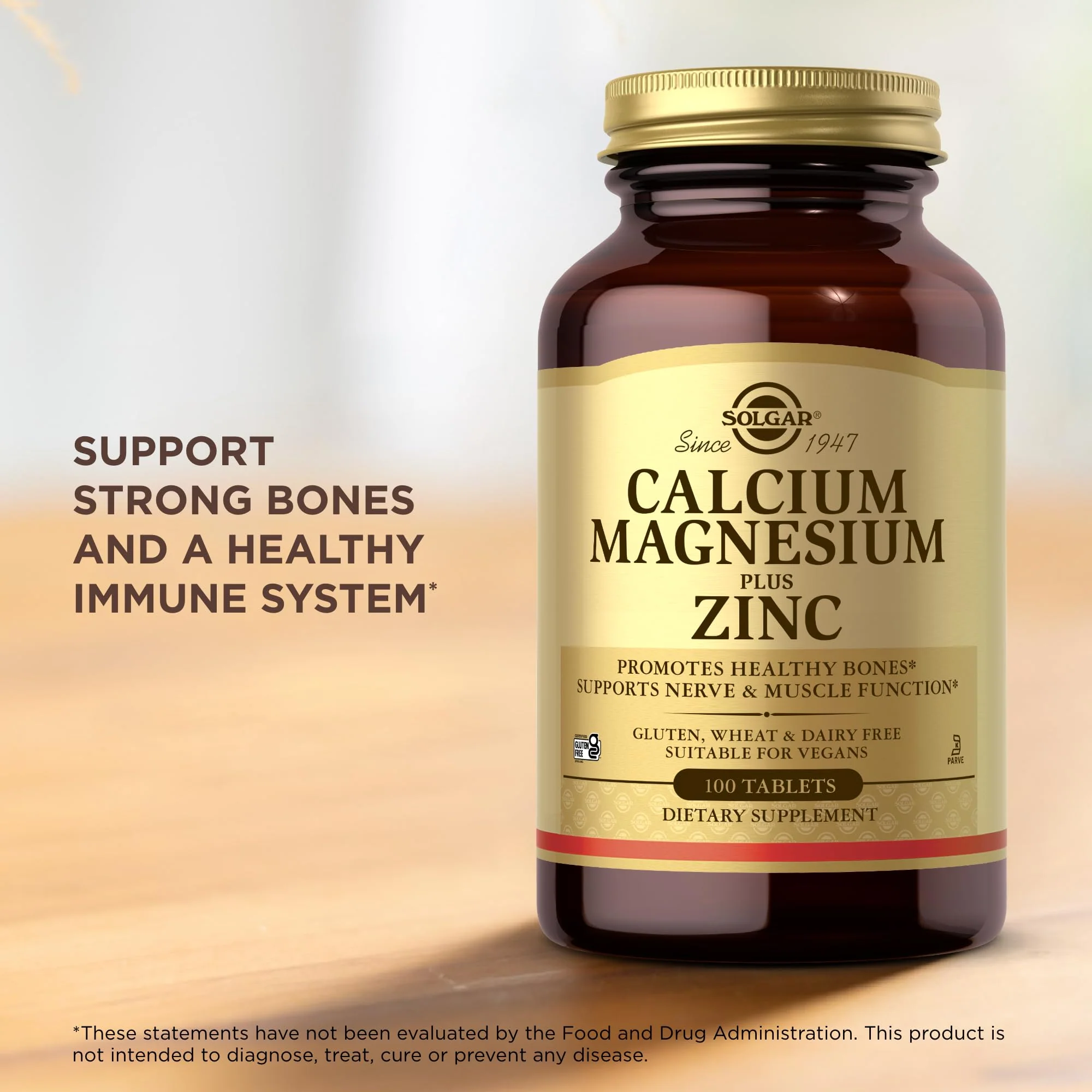 Solgar Calcium Magnesium Plus Zinc, 100 Tablets (Pack of 3) - Promotes Healthy Bones and Teeth - Supports Nerve & Muscle Function - Non-GMO, Vegan, Gluten Free, Dairy Free, Kosher - 100 Total Servings - Image 3