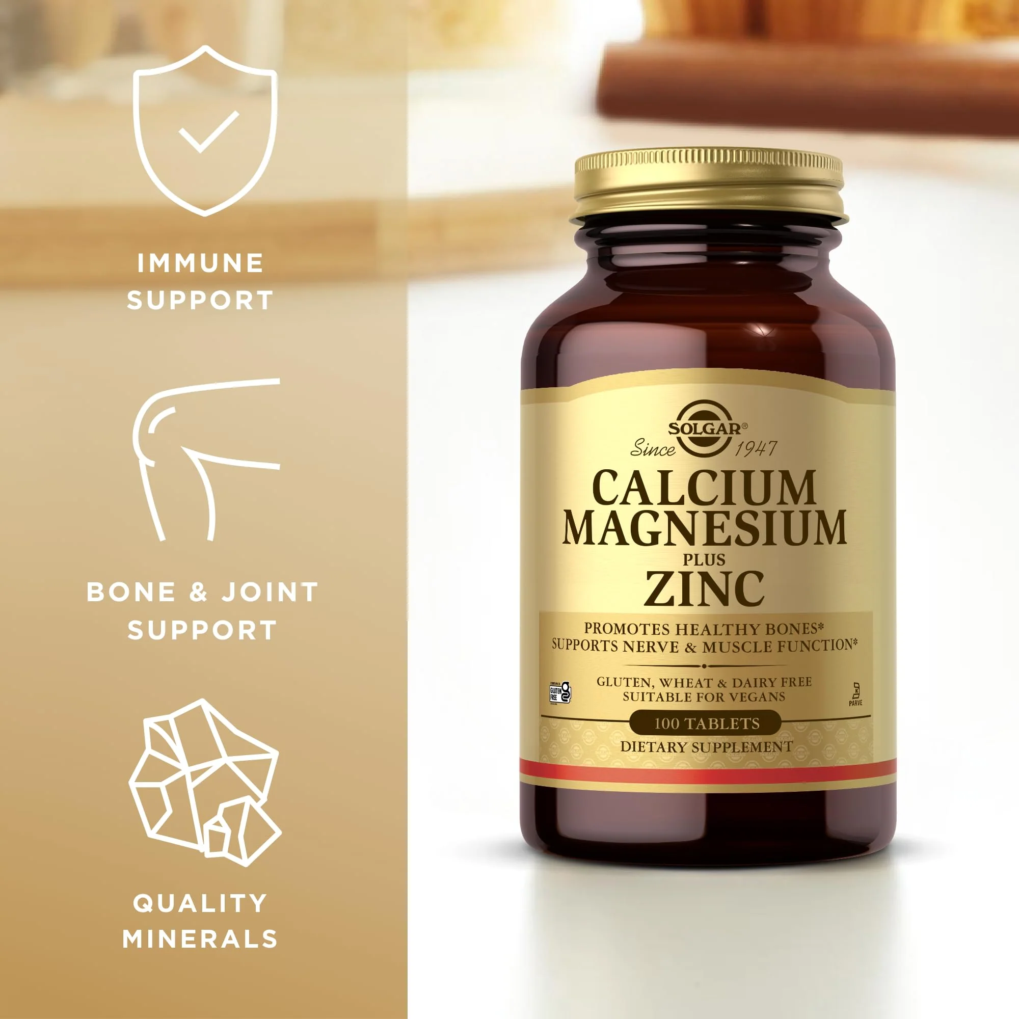 Solgar Calcium Magnesium Plus Zinc, 100 Tablets (Pack of 3) - Promotes Healthy Bones and Teeth - Supports Nerve & Muscle Function - Non-GMO, Vegan, Gluten Free, Dairy Free, Kosher - 100 Total Servings - Image 4