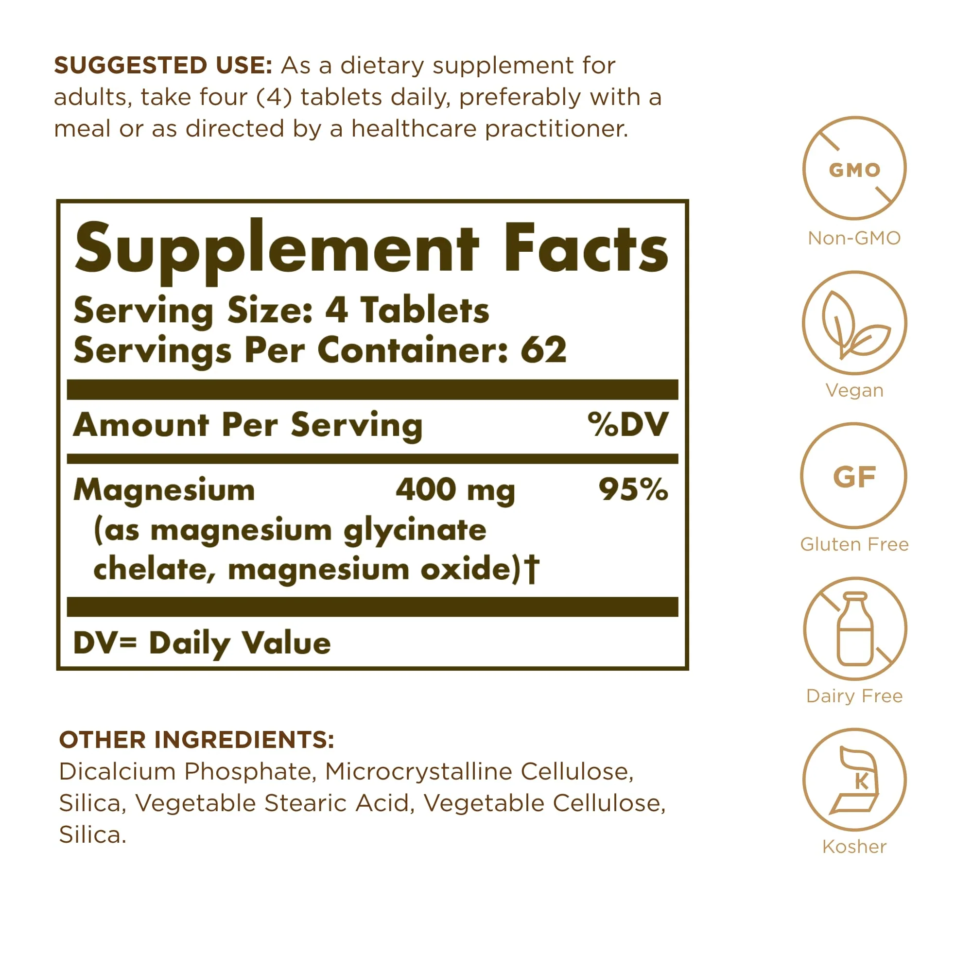 Solgar Chelated Magnesium - 250 Tablets, Pack of 2 - Supports Nerve & Muscle Function - Non-GMO, Vegan, Gluten Free, Dairy Free, Kosher - Approx. 124 Servings - Image 6