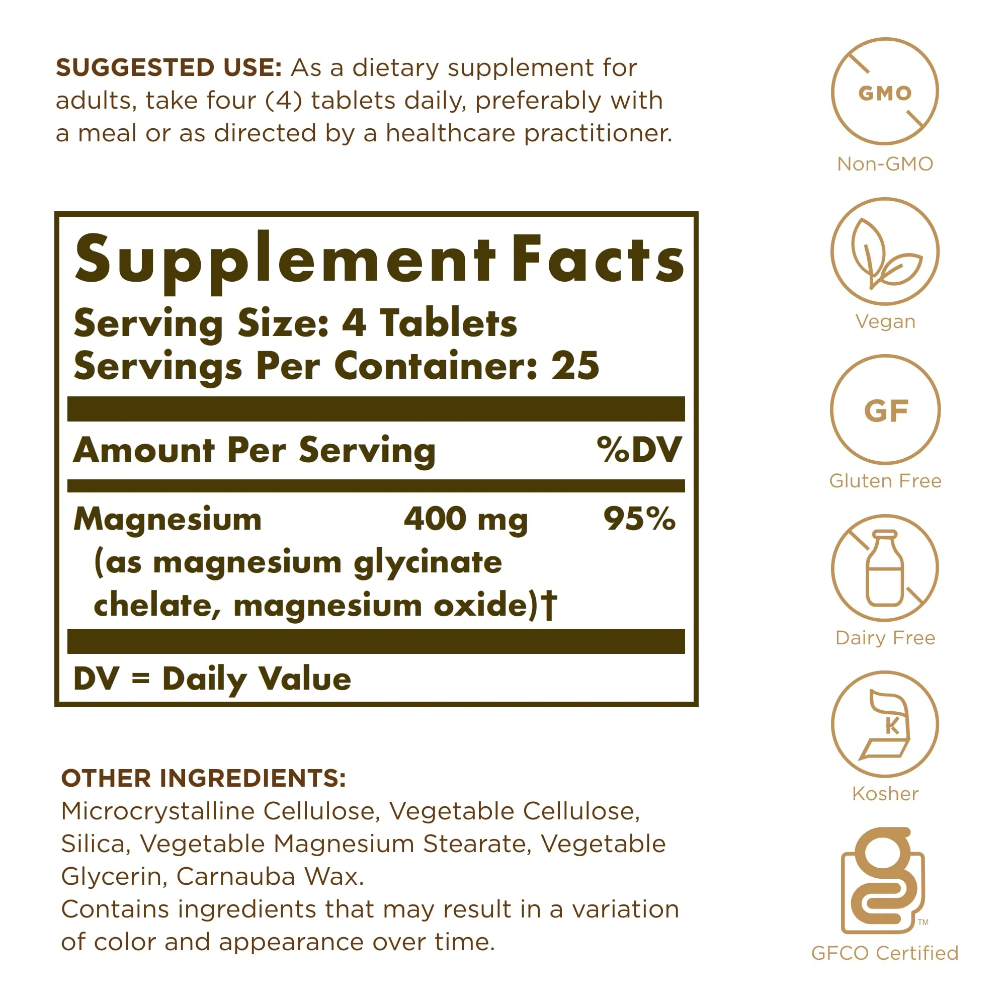 Solgar, Chelated Magnesium Prop 65, 100 Tablets - Image 6