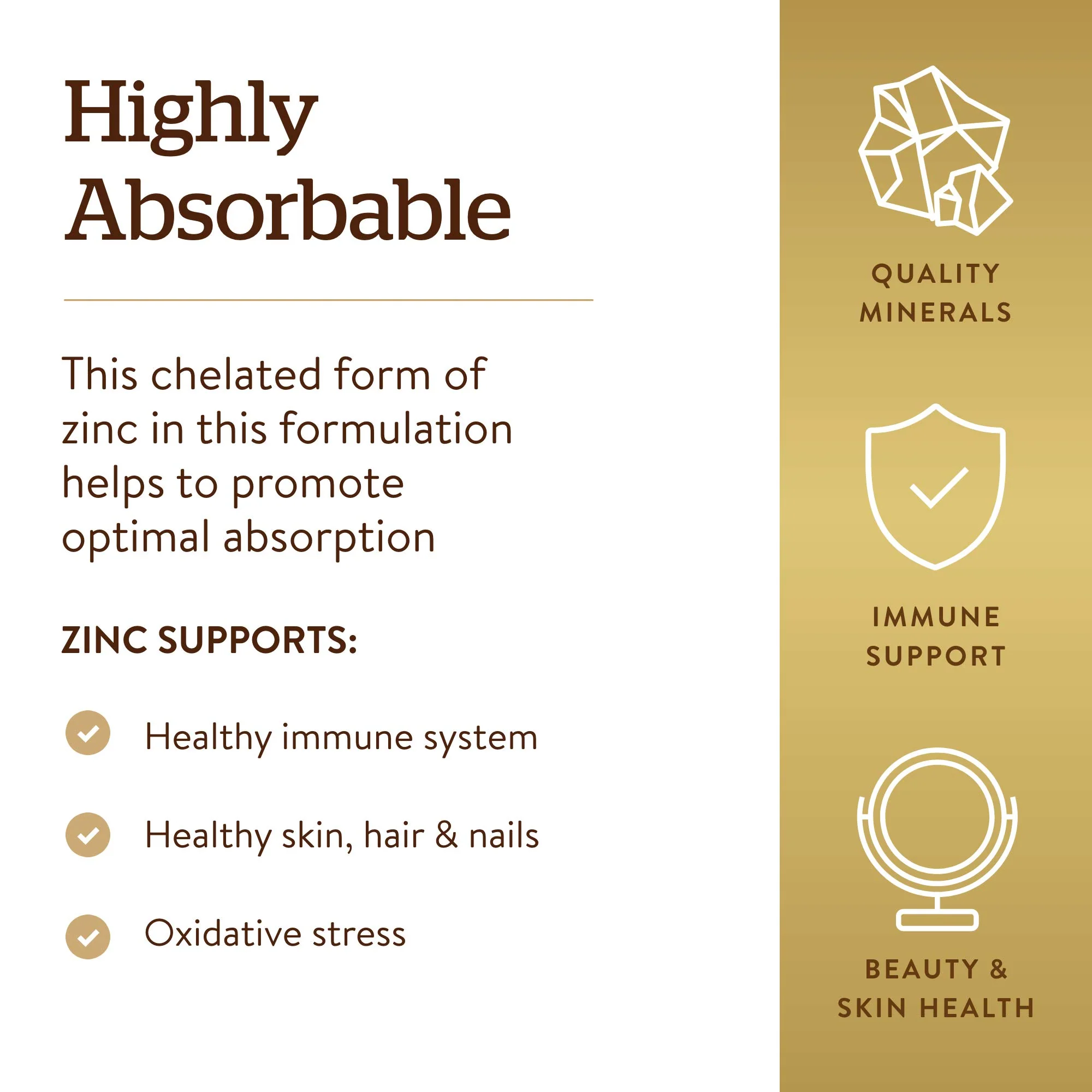 Solgar Chelated Zinc, 250 Tablets - Zinc for Healthy Skin - Supports Cell Growth & DNA Formation - Exerts Antioxidant Activity - Supports A Healthy Immune System - Non GMO, Vegan - 250 Servings - Image 5